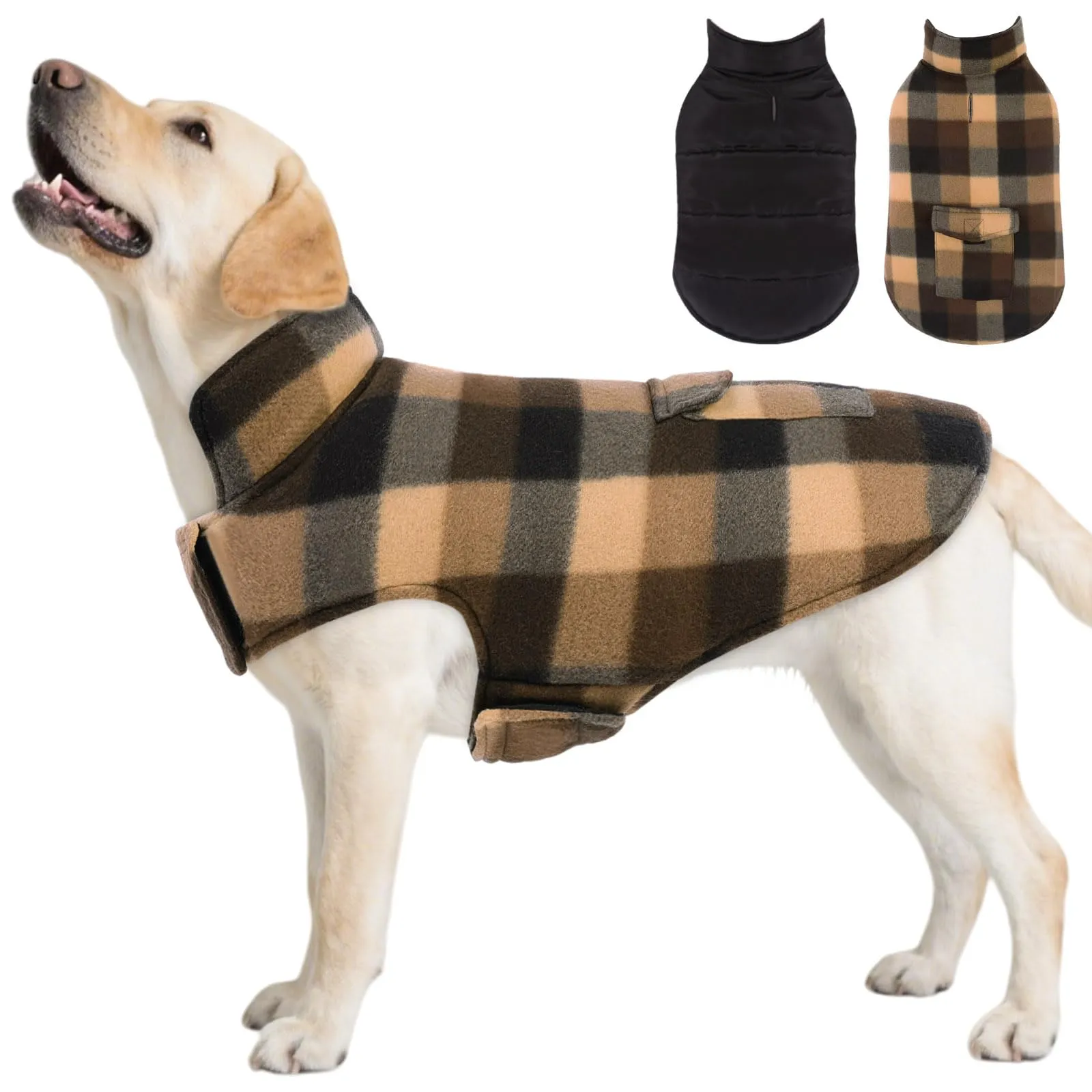 ASENKU Cappotto Invernale Reversibile per Cani, Taglia X-Large, Caffè - immagine 1