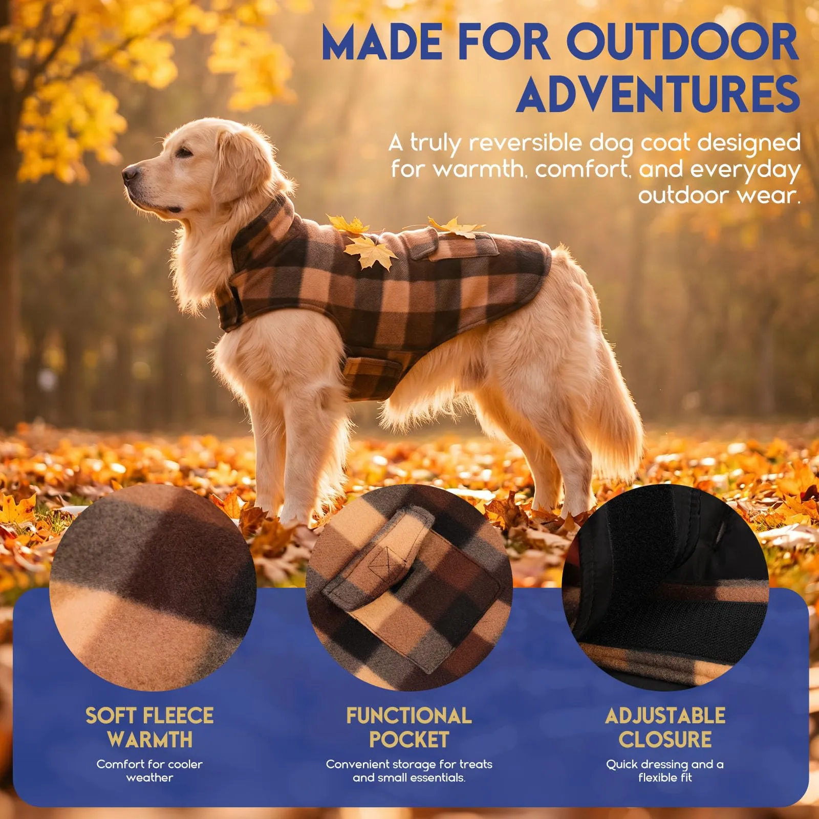 ASENKU Cappotto Invernale Reversibile per Cani, Taglia X-Large, Caffè - immagine 2