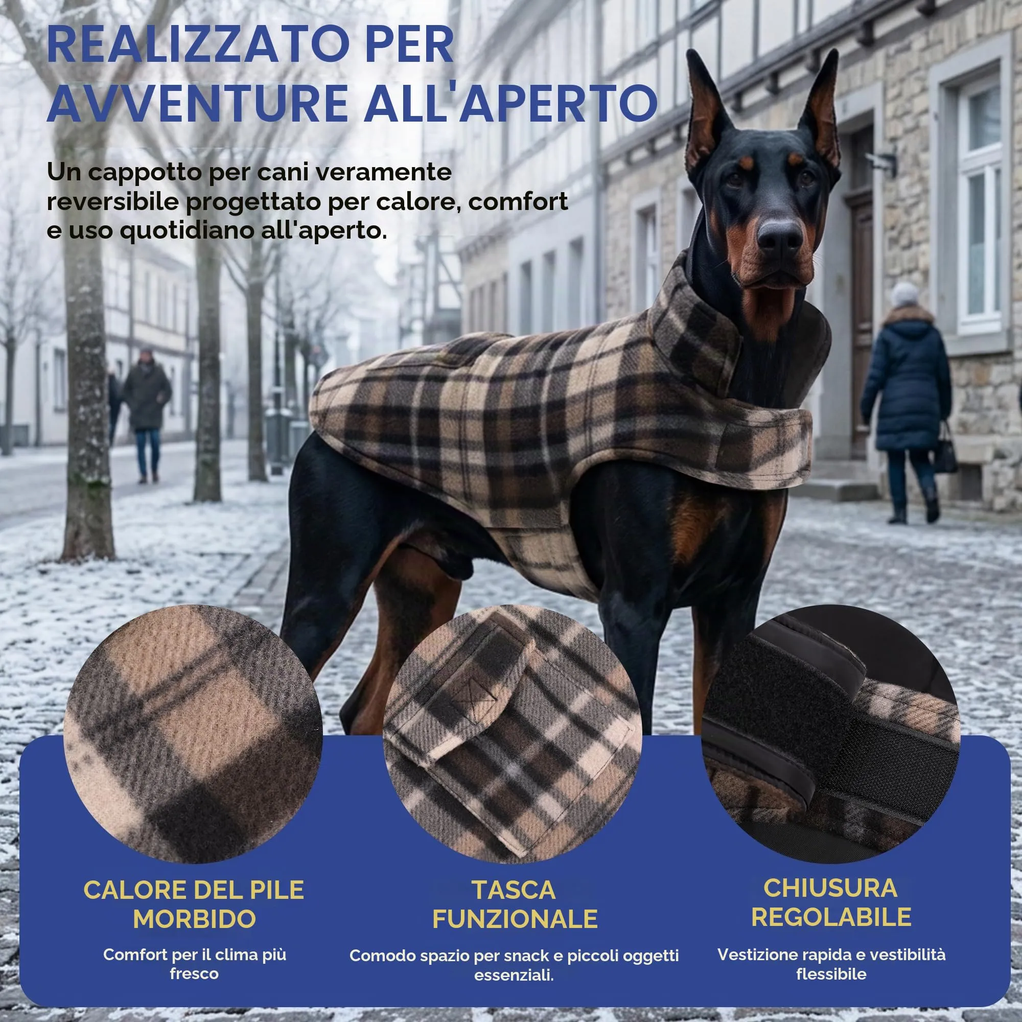 ASENKU Cappotto Cane Impermeabile Invernale Reversibile Antivento con Fodera in Lana, XL - immagine 2