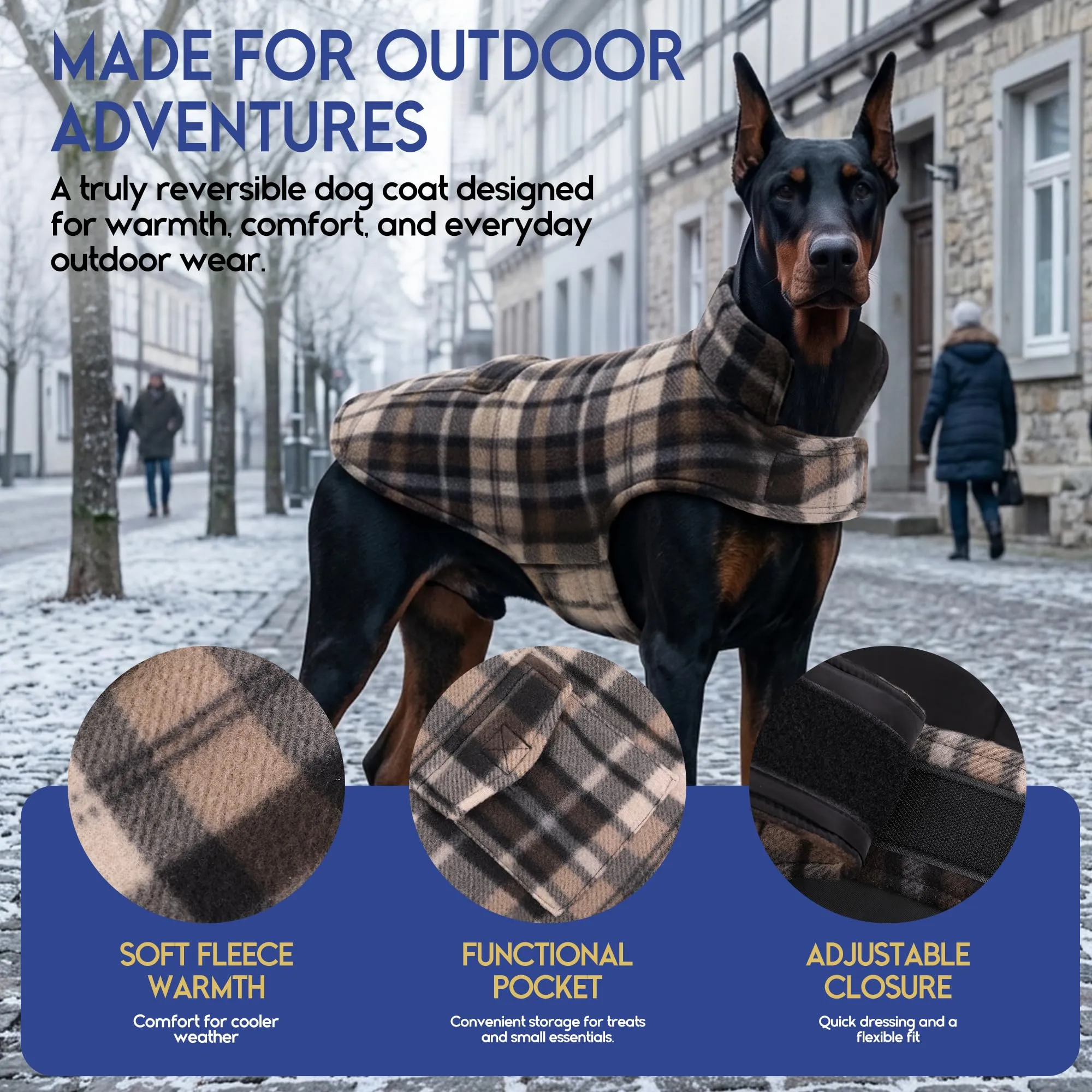 ASENKU Cappotto Cane Impermeabile Invernale Reversibile Antivento con Fodera in Lana, 2XL - immagine 2