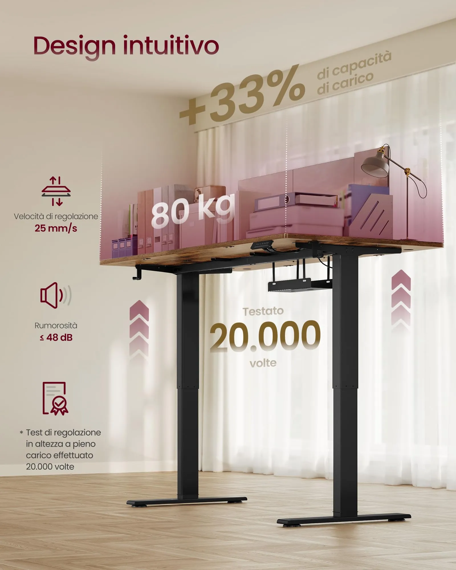VASAGLE Scrivania Regolabile in Altezza, 160 x 80 cm, Porta USB-C, Marrone Vintage - immagine 7