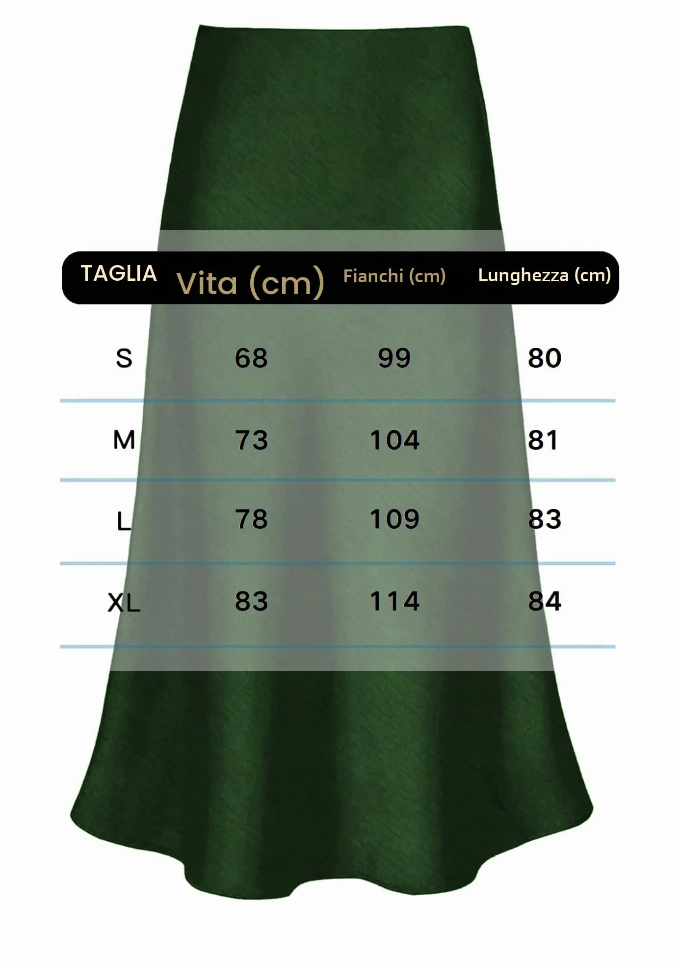 Vossmi Donna Gonna Lunga Vita Alta in Raso Svasata, Verde, XL - immagine 6