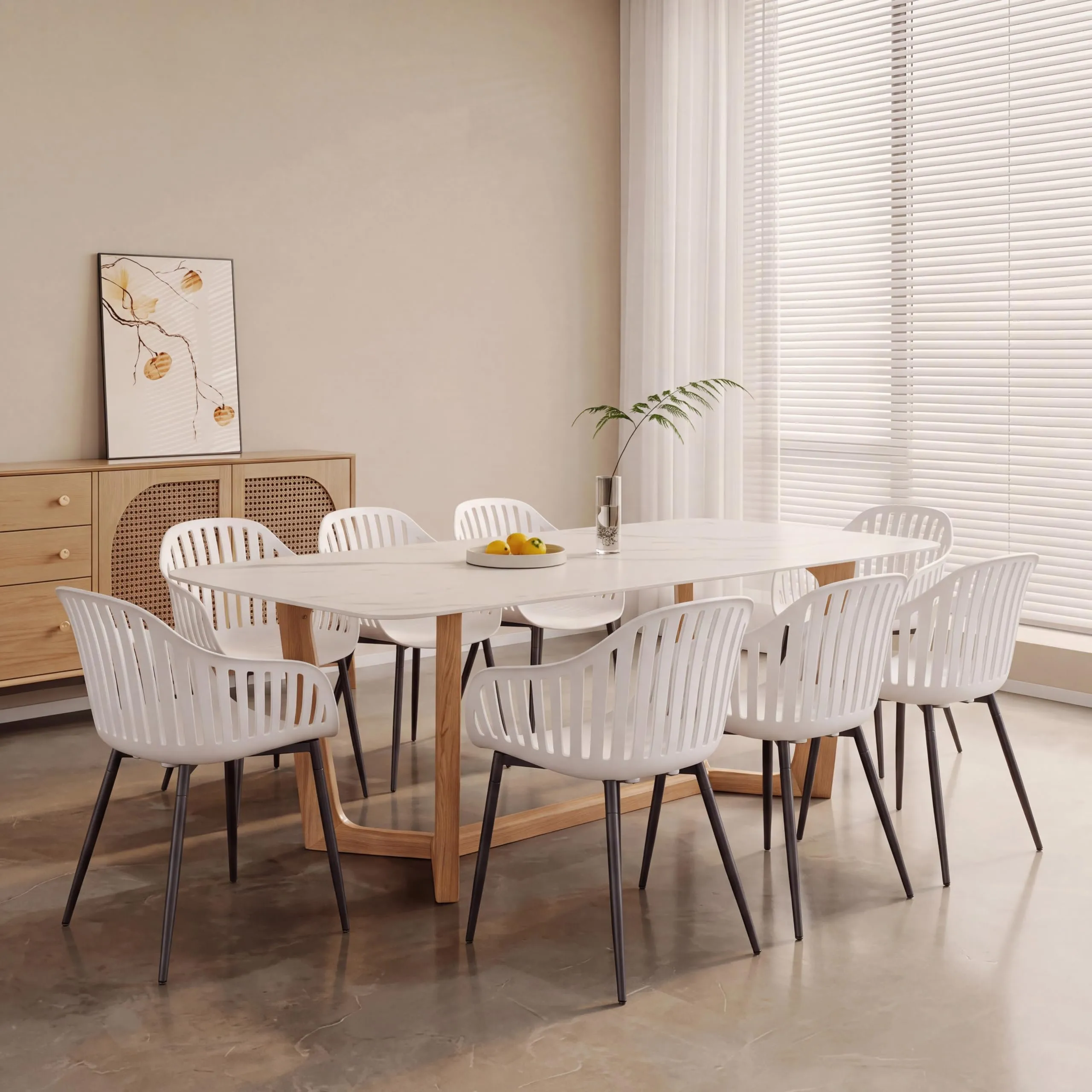 GrandCA HOME Set di 8 Sedie da Pranzo Moderne con Braccioli e Gambe in Metallo Nero - Bianco - immagine 1