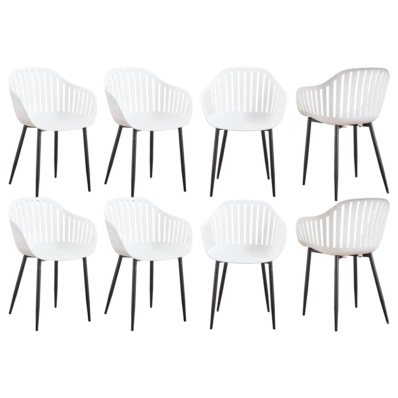 GrandCA HOME Set di 8 Sedie da Pranzo Moderne con Braccioli e Gambe in Metallo Nero - Bianco - immagine 2