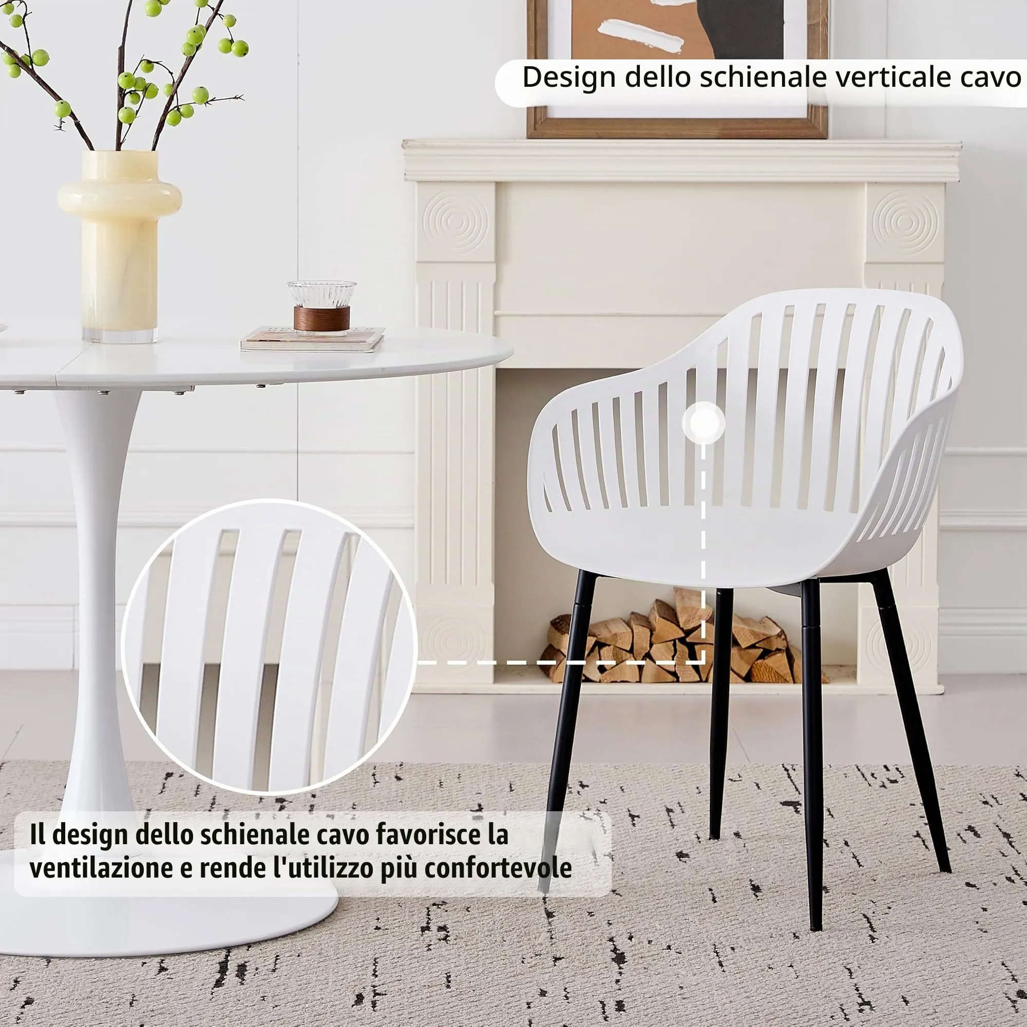 GrandCA HOME Set di 8 Sedie da Pranzo Moderne con Braccioli e Gambe in Metallo Nero - Bianco - immagine 4