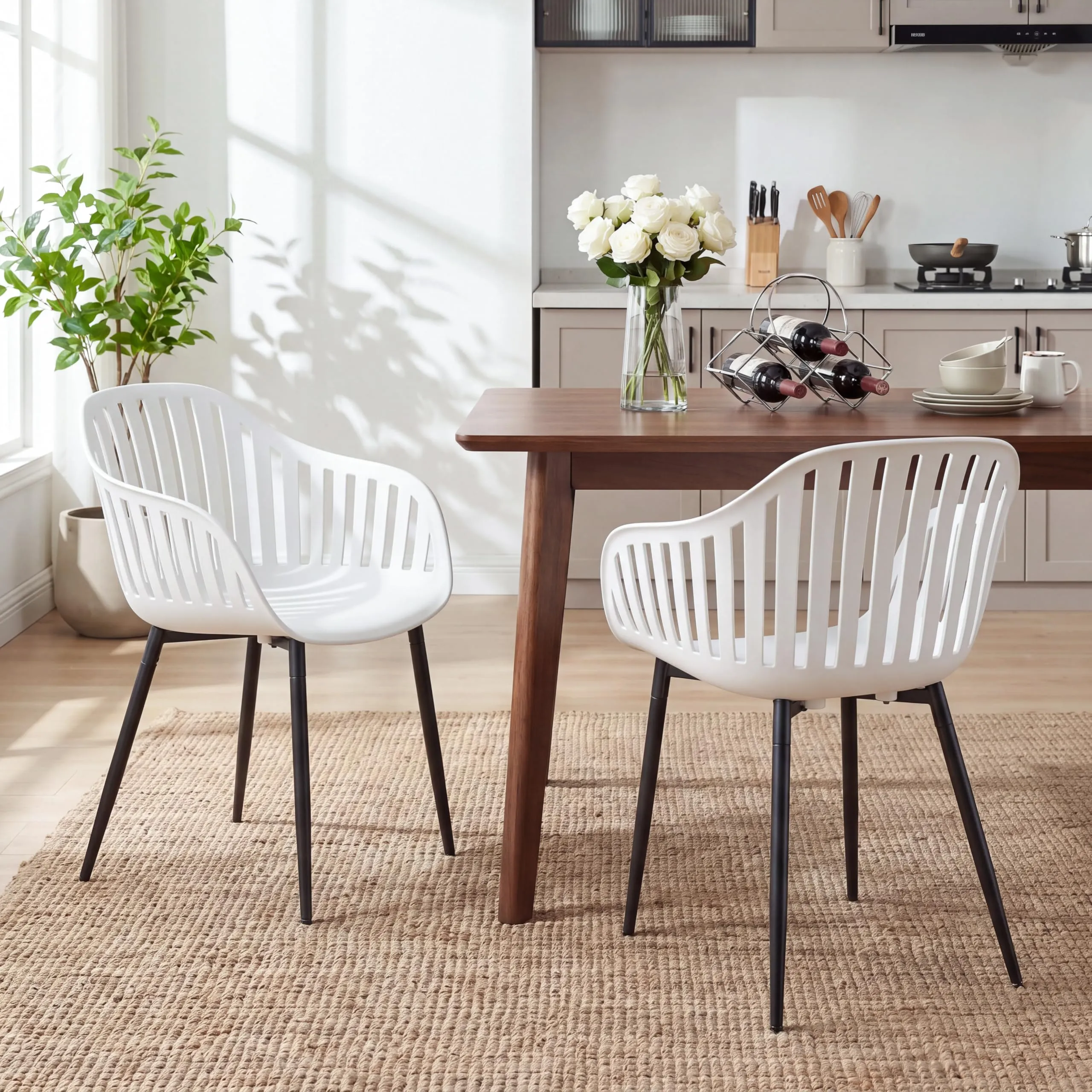 GrandCA HOME Set di 8 Sedie da Pranzo Moderne con Braccioli e Gambe in Metallo Nero - Bianco - immagine 6