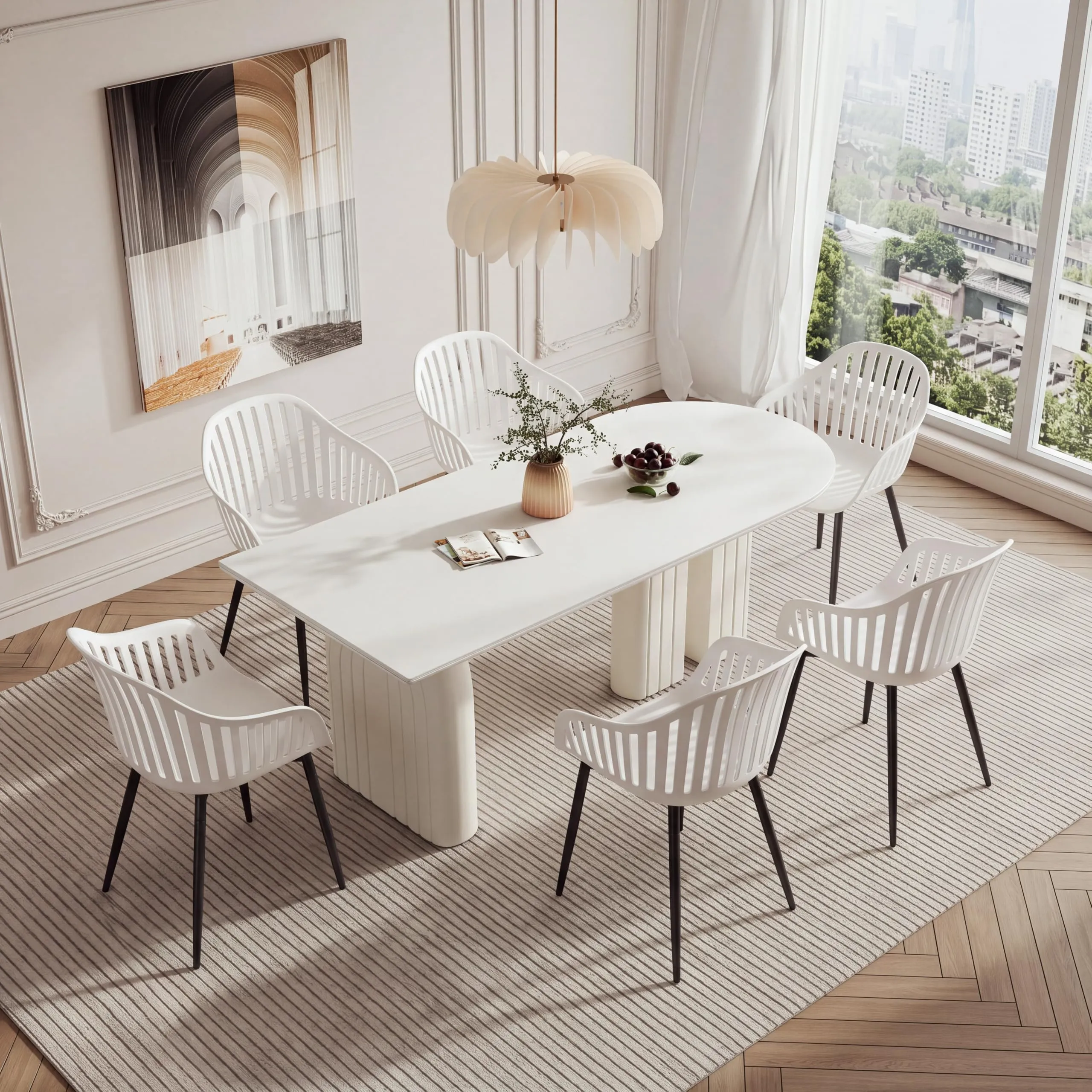 GrandCA HOME Set di 8 Sedie da Pranzo Moderne con Braccioli e Gambe in Metallo Nero - Bianco - immagine 7