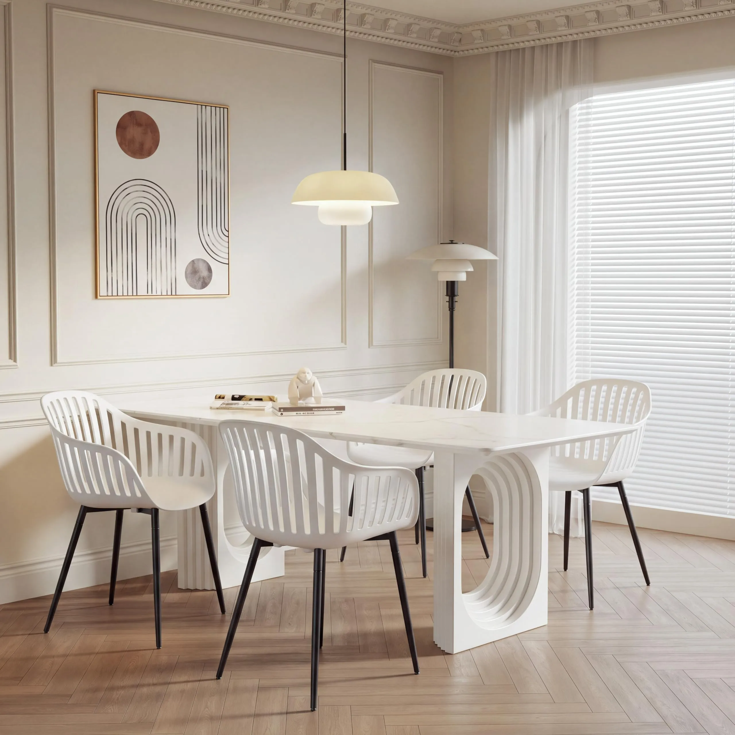 GrandCA HOME Set di 8 Sedie da Pranzo Moderne con Braccioli e Gambe in Metallo Nero - Bianco - immagine 8