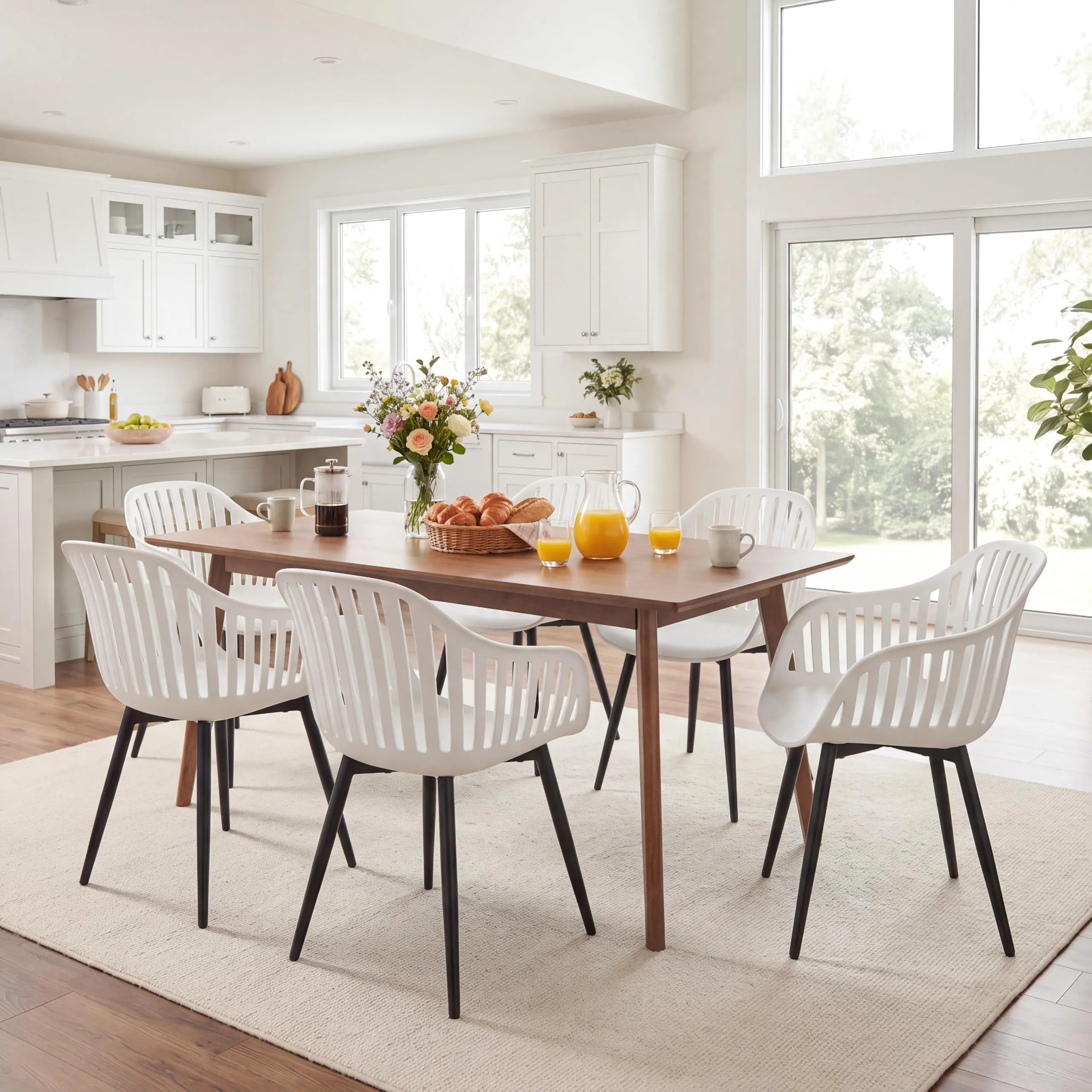 GrandCA HOME Set di 8 Sedie da Pranzo Moderne con Braccioli e Gambe in Metallo Nero - Bianco - immagine 9