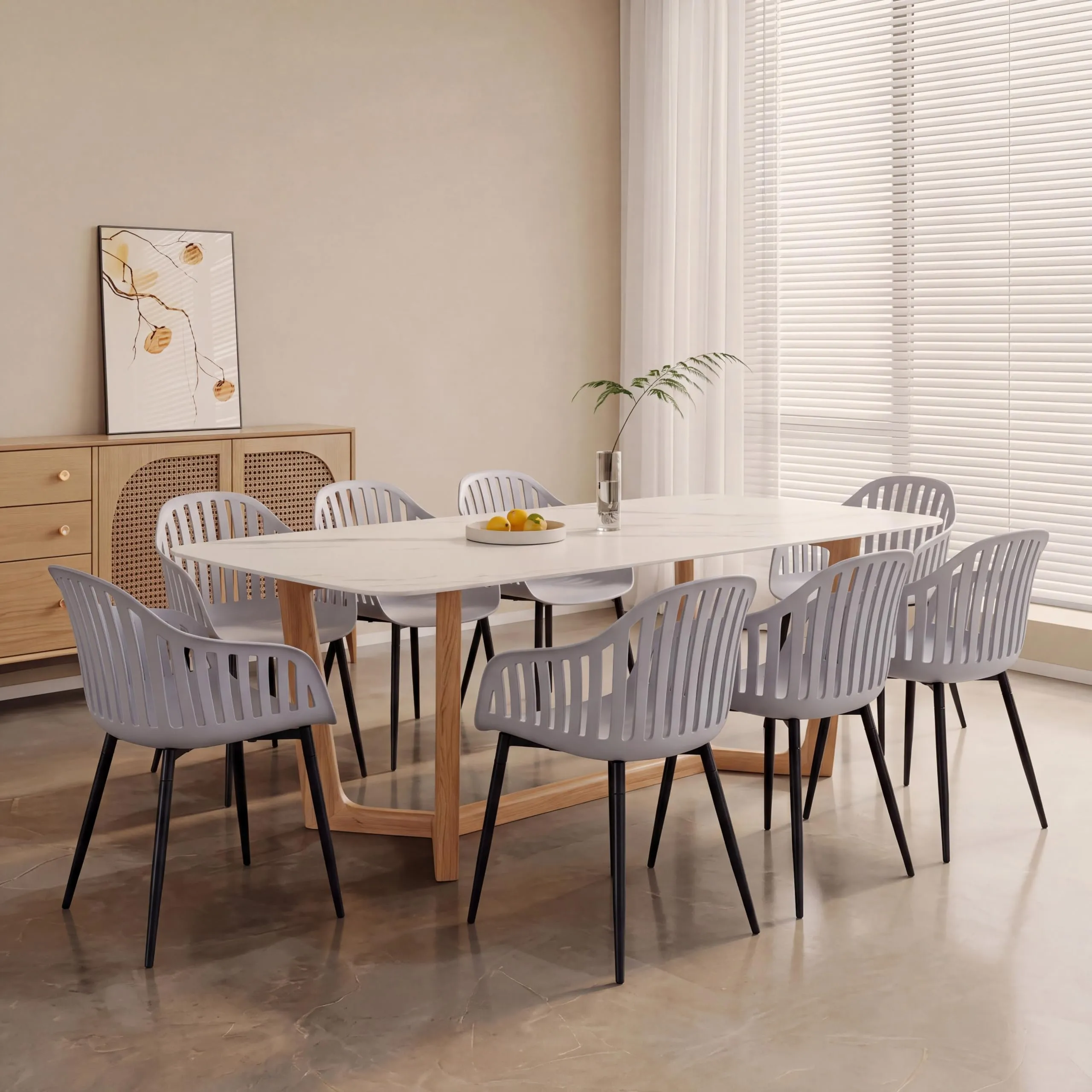 GrandCA HOME Set di 8 Sedie da Pranzo Moderne con Braccioli e Gambe in Metallo Nero, Grigio - immagine 1