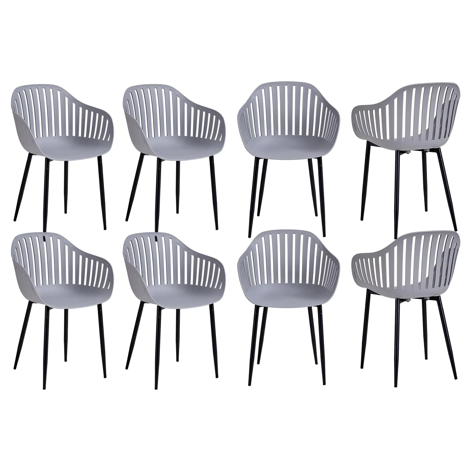 GrandCA HOME Set di 8 Sedie da Pranzo Moderne con Braccioli e Gambe in Metallo Nero, Grigio - immagine 2