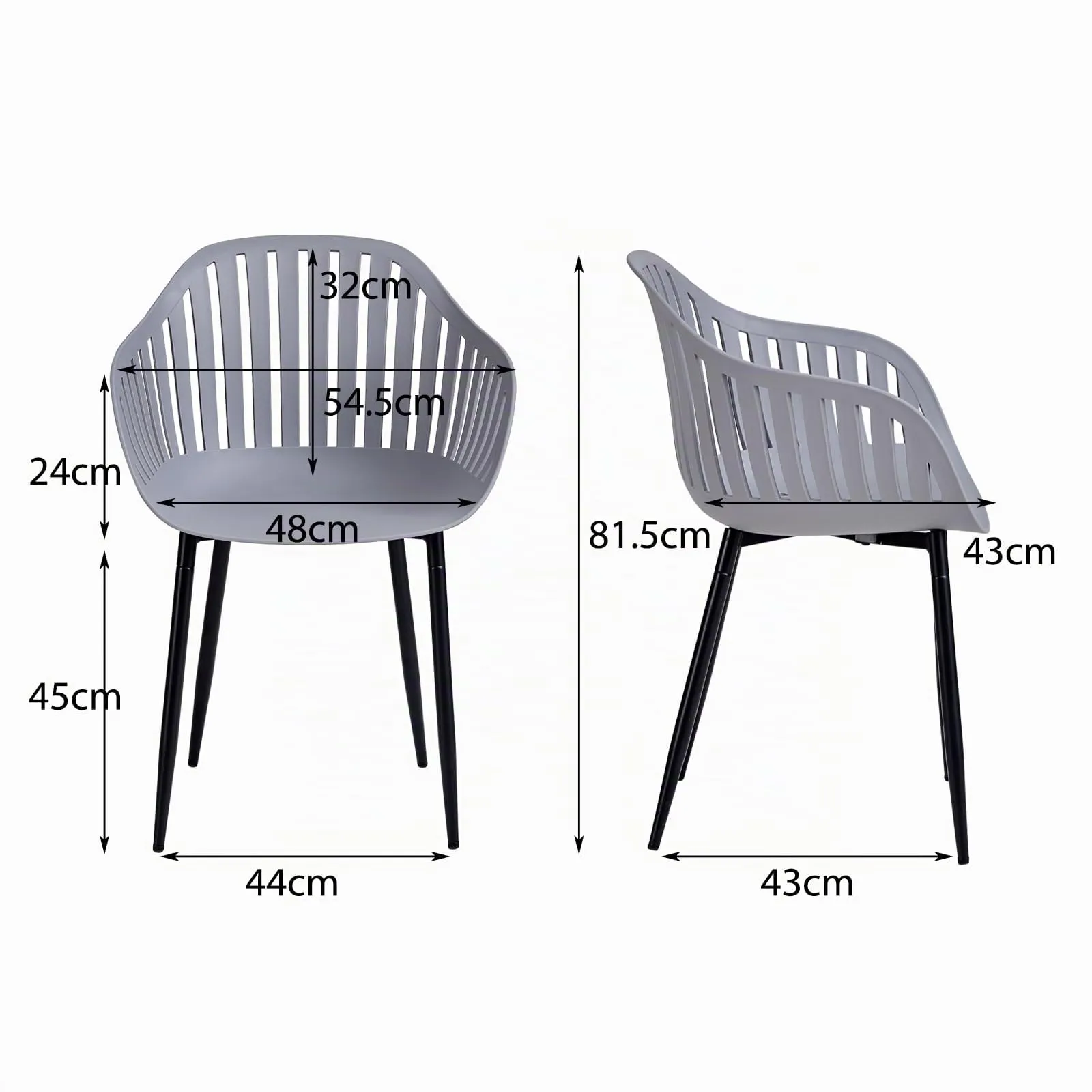 GrandCA HOME Set di 8 Sedie da Pranzo Moderne con Braccioli e Gambe in Metallo Nero, Grigio - immagine 3
