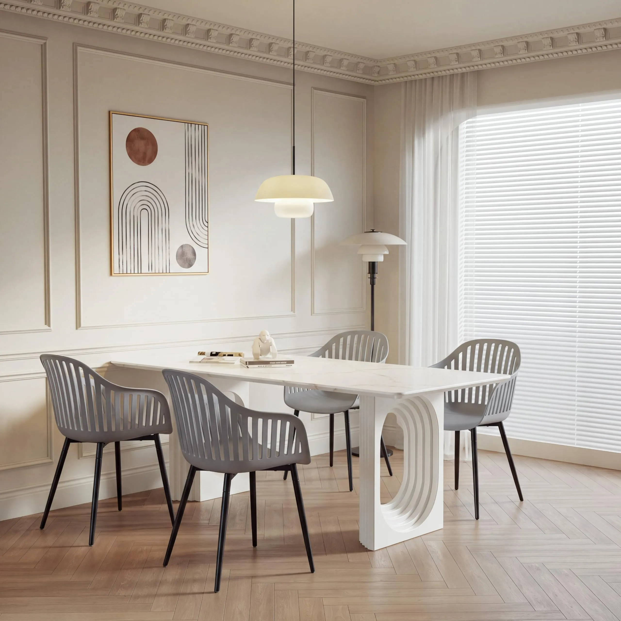 GrandCA HOME Set di 8 Sedie da Pranzo Moderne con Braccioli e Gambe in Metallo Nero, Grigio - immagine 8