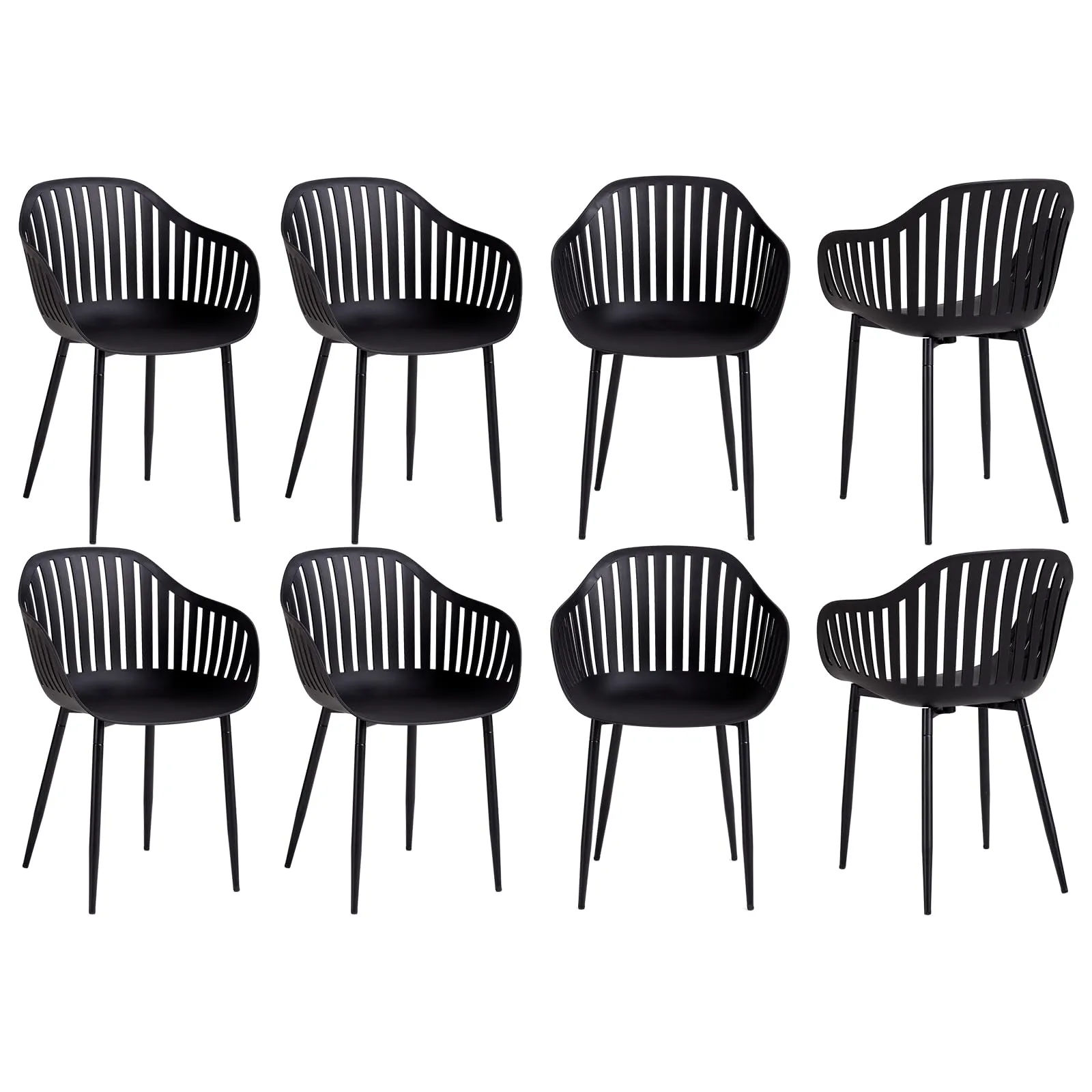 GrandCA HOME Set di 8 Sedie da Pranzo Moderne con Braccioli e Gambe in Metallo, Nero - immagine 2