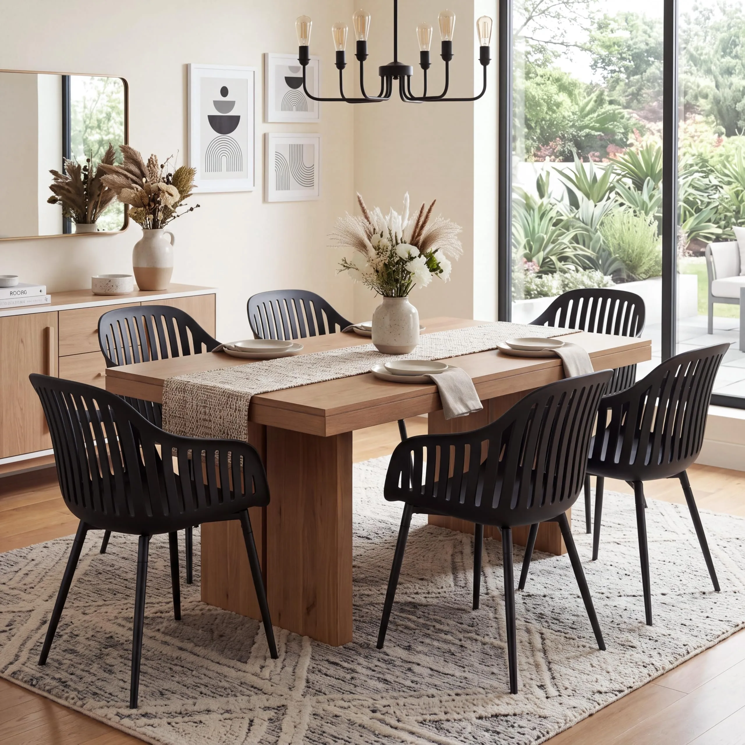 GrandCA HOME Set di 8 Sedie da Pranzo Moderne con Braccioli e Gambe in Metallo, Nero - immagine 5