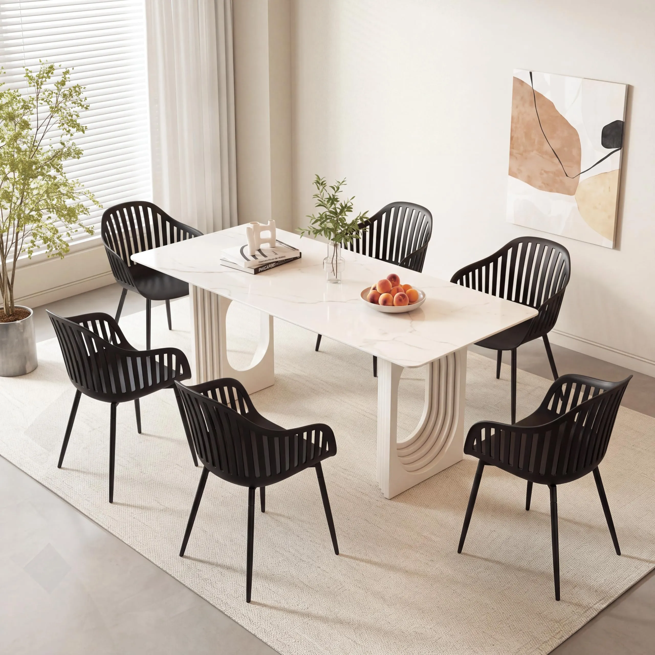 GrandCA HOME Set di 8 Sedie da Pranzo Moderne con Braccioli e Gambe in Metallo, Nero - immagine 6