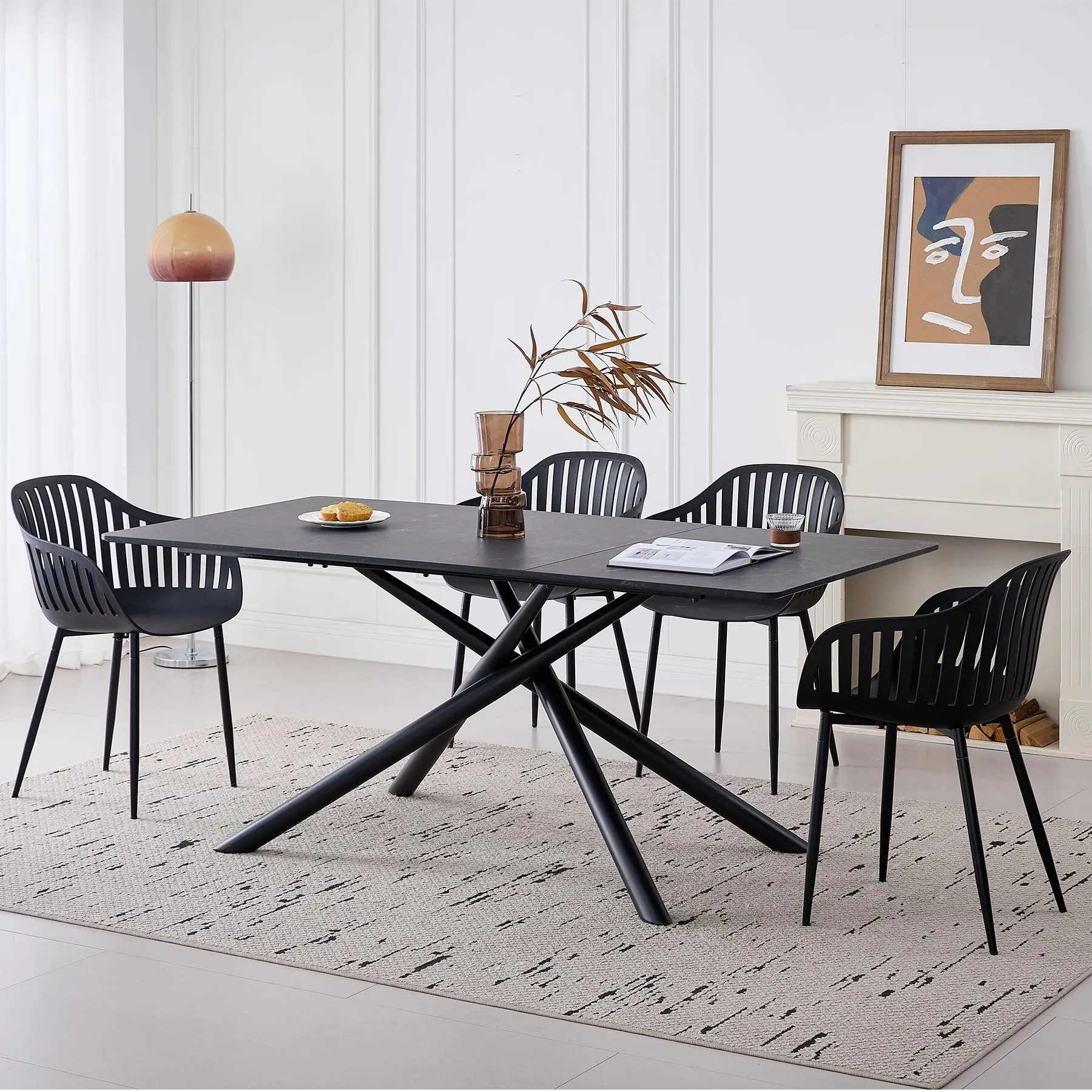 GrandCA HOME Set di 8 Sedie da Pranzo Moderne con Braccioli e Gambe in Metallo, Nero - immagine 7