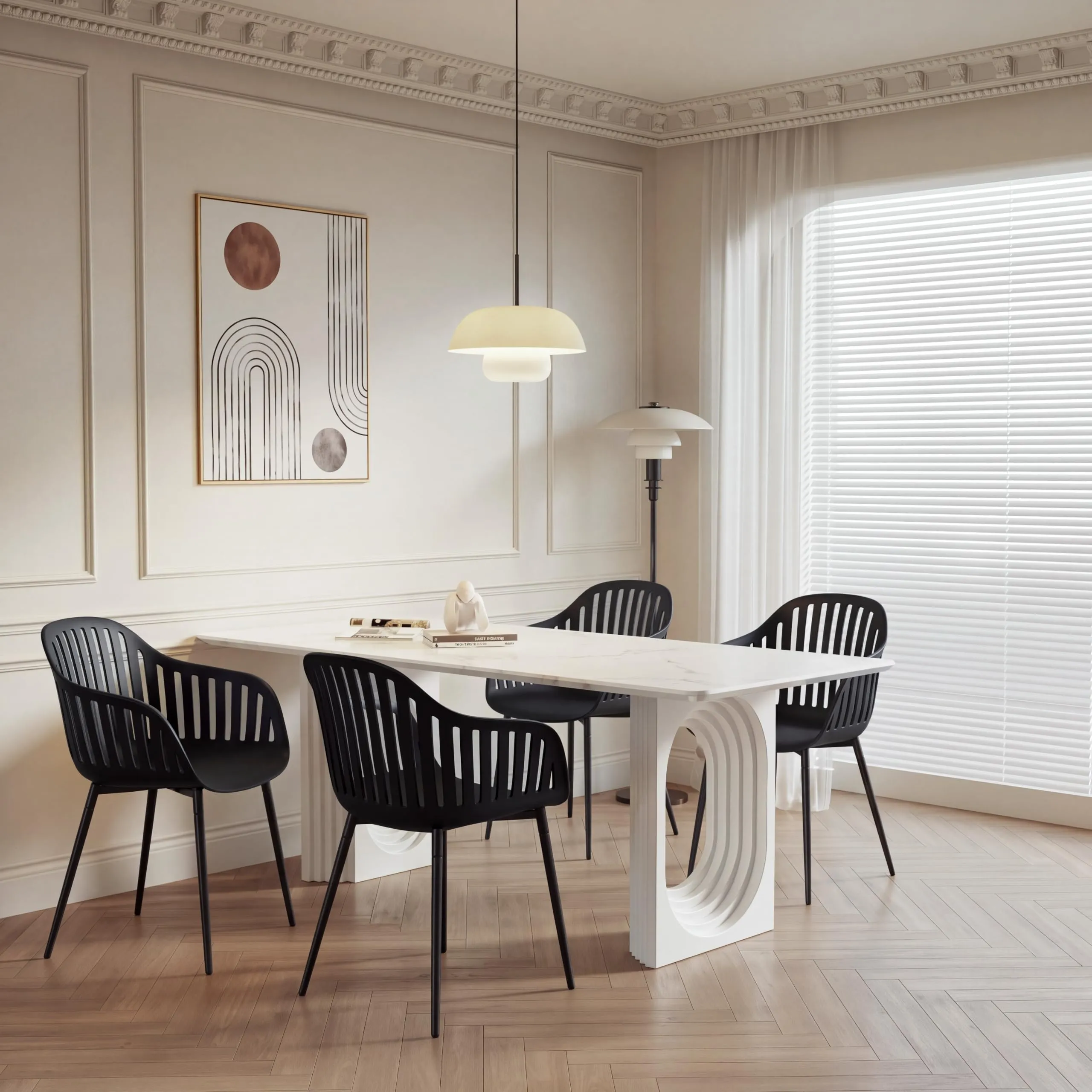 GrandCA HOME Set di 8 Sedie da Pranzo Moderne con Braccioli e Gambe in Metallo, Nero - immagine 8
