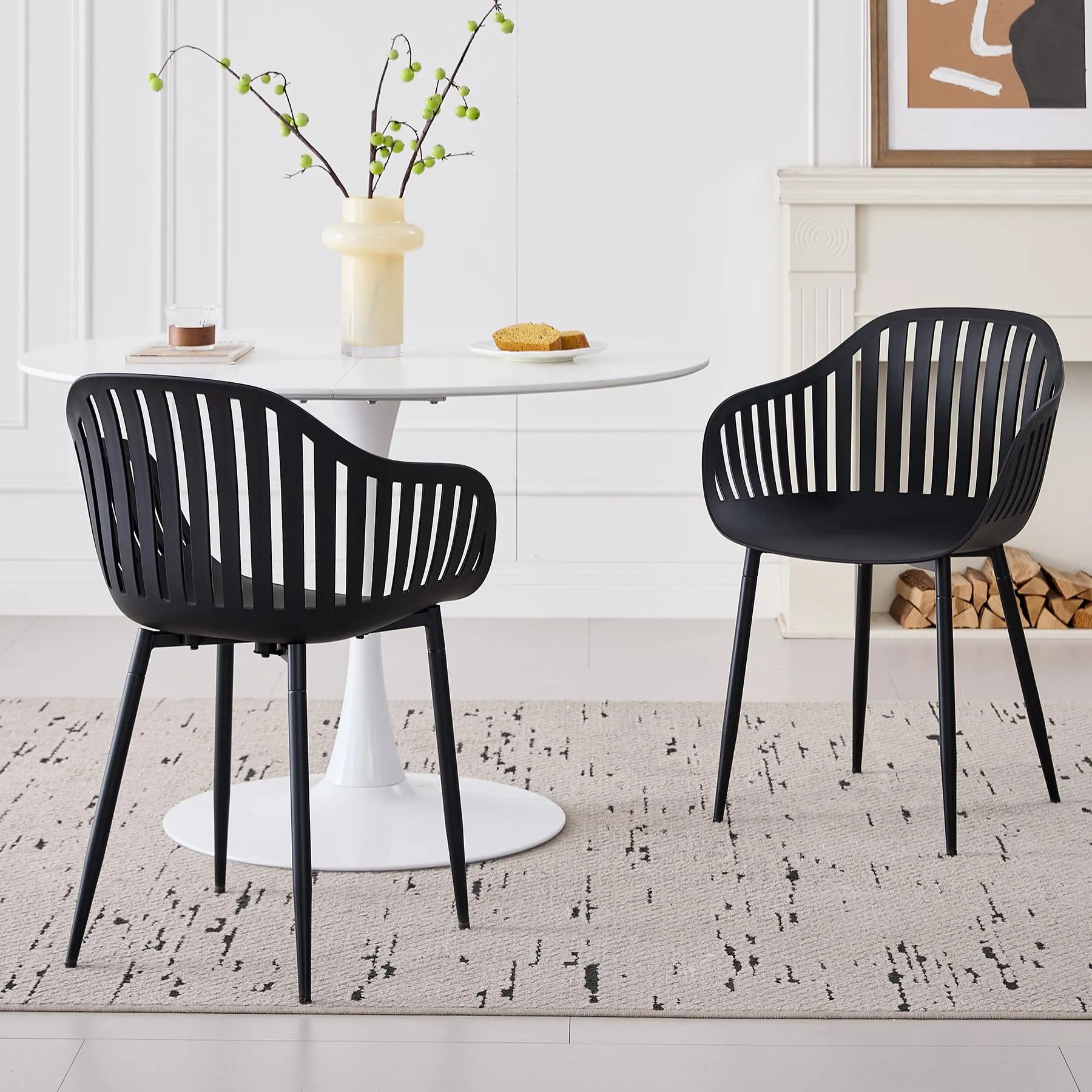 GrandCA HOME Set di 8 Sedie da Pranzo Moderne con Braccioli e Gambe in Metallo, Nero - immagine 9