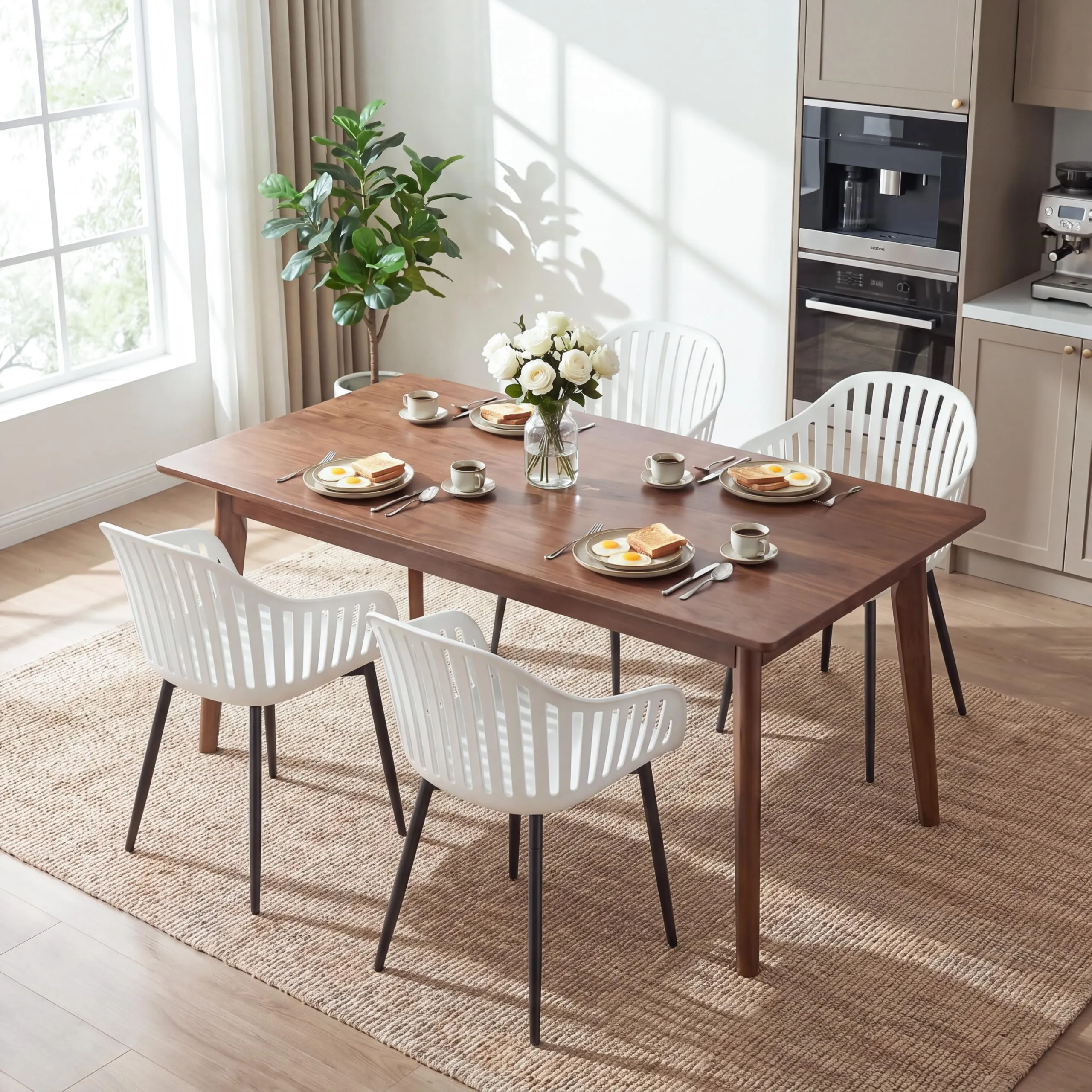 GrandCA HOME Set di 4 Sedie da Pranzo Moderne con Braccioli, Schienale Verticalo e Gambe in Metallo Nero, Bianco - immagine 1