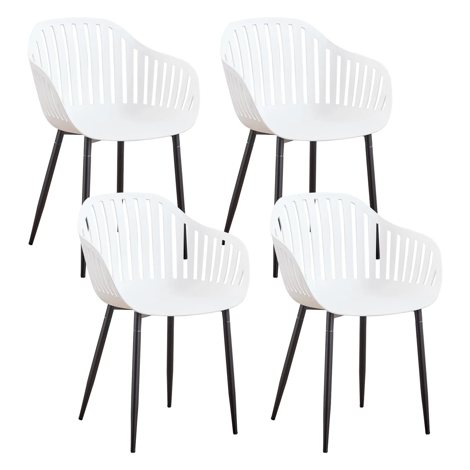 GrandCA HOME Set di 4 Sedie da Pranzo Moderne con Braccioli, Schienale Verticalo e Gambe in Metallo Nero, Bianco - immagine 2