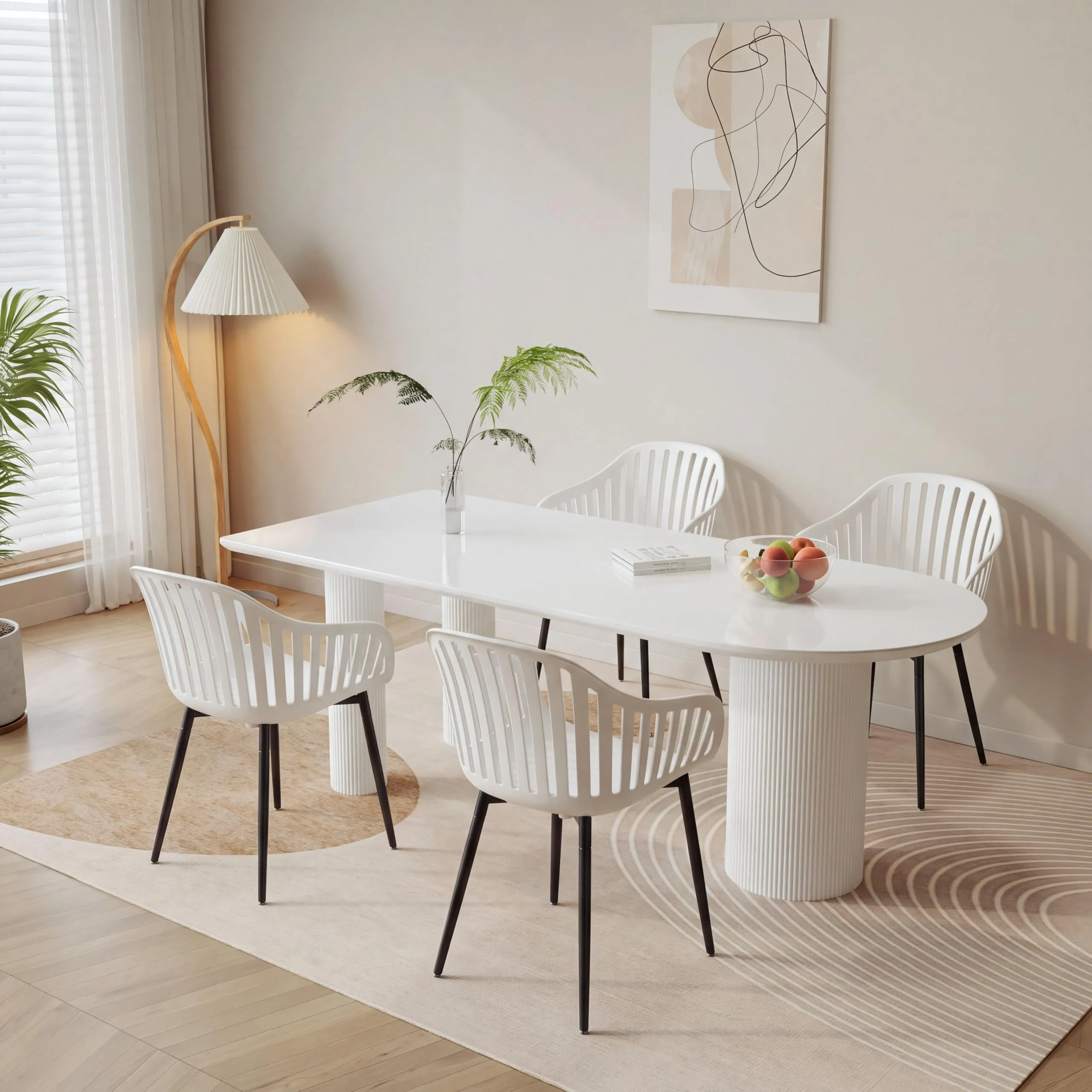 GrandCA HOME Set di 4 Sedie da Pranzo Moderne con Braccioli, Schienale Verticalo e Gambe in Metallo Nero, Bianco - immagine 3
