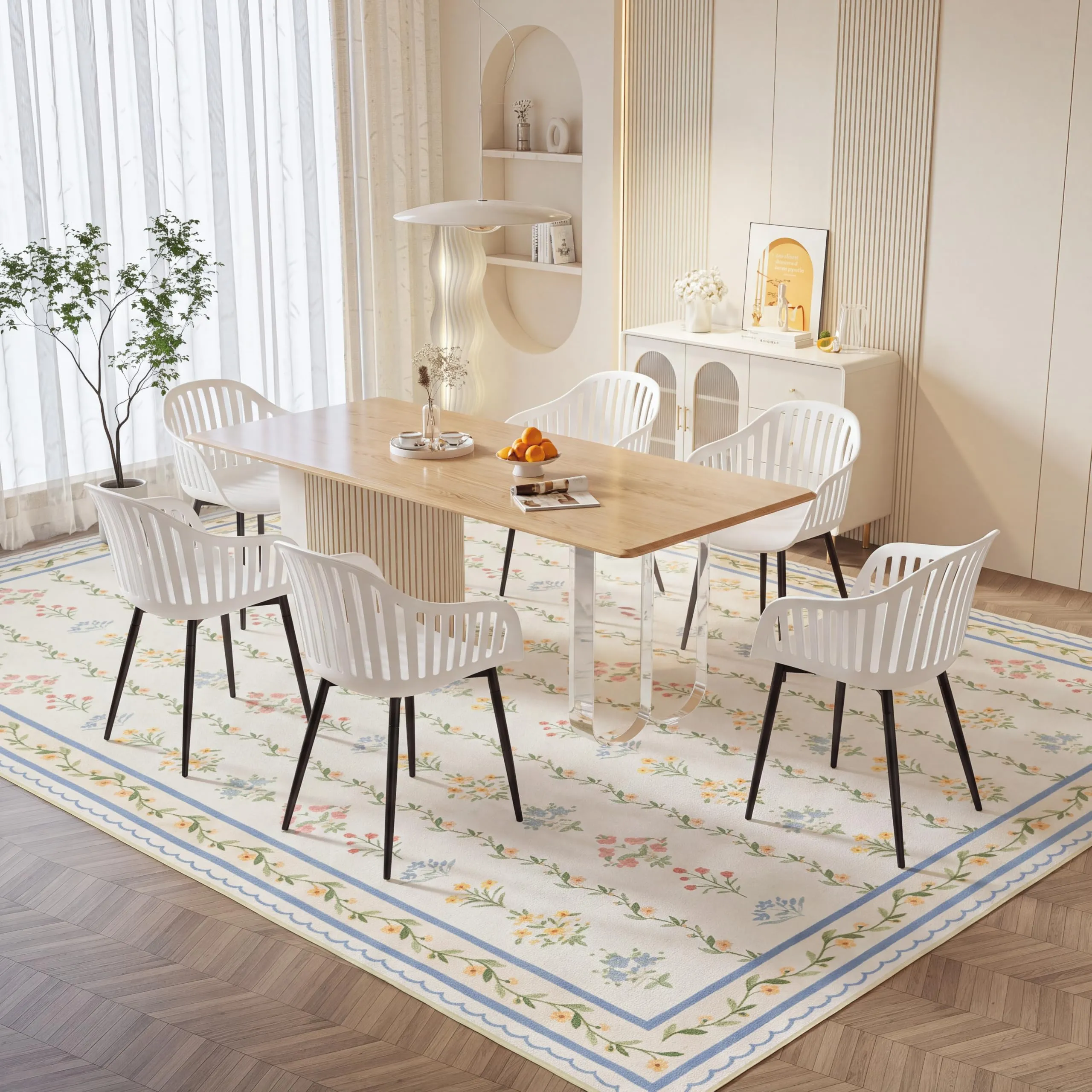 GrandCA HOME Set di 4 Sedie da Pranzo Moderne con Braccioli, Schienale Verticalo e Gambe in Metallo Nero, Bianco - immagine 7