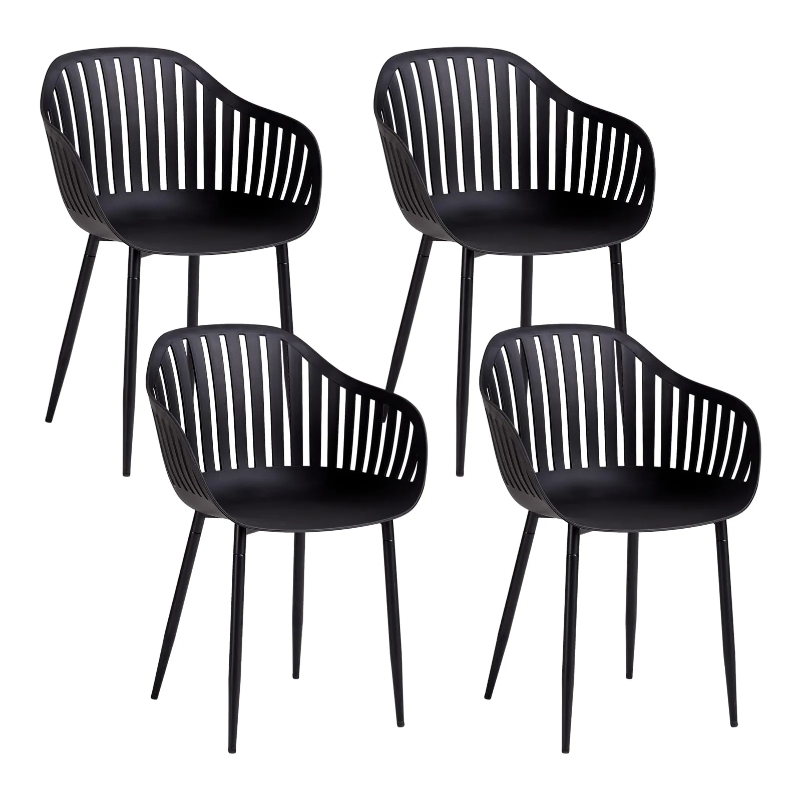 GrandCA HOME Set di 4 Sedie da Pranzo Moderne con Braccioli, Schienale Verticale e Gambe in Metallo - Nero - immagine 2