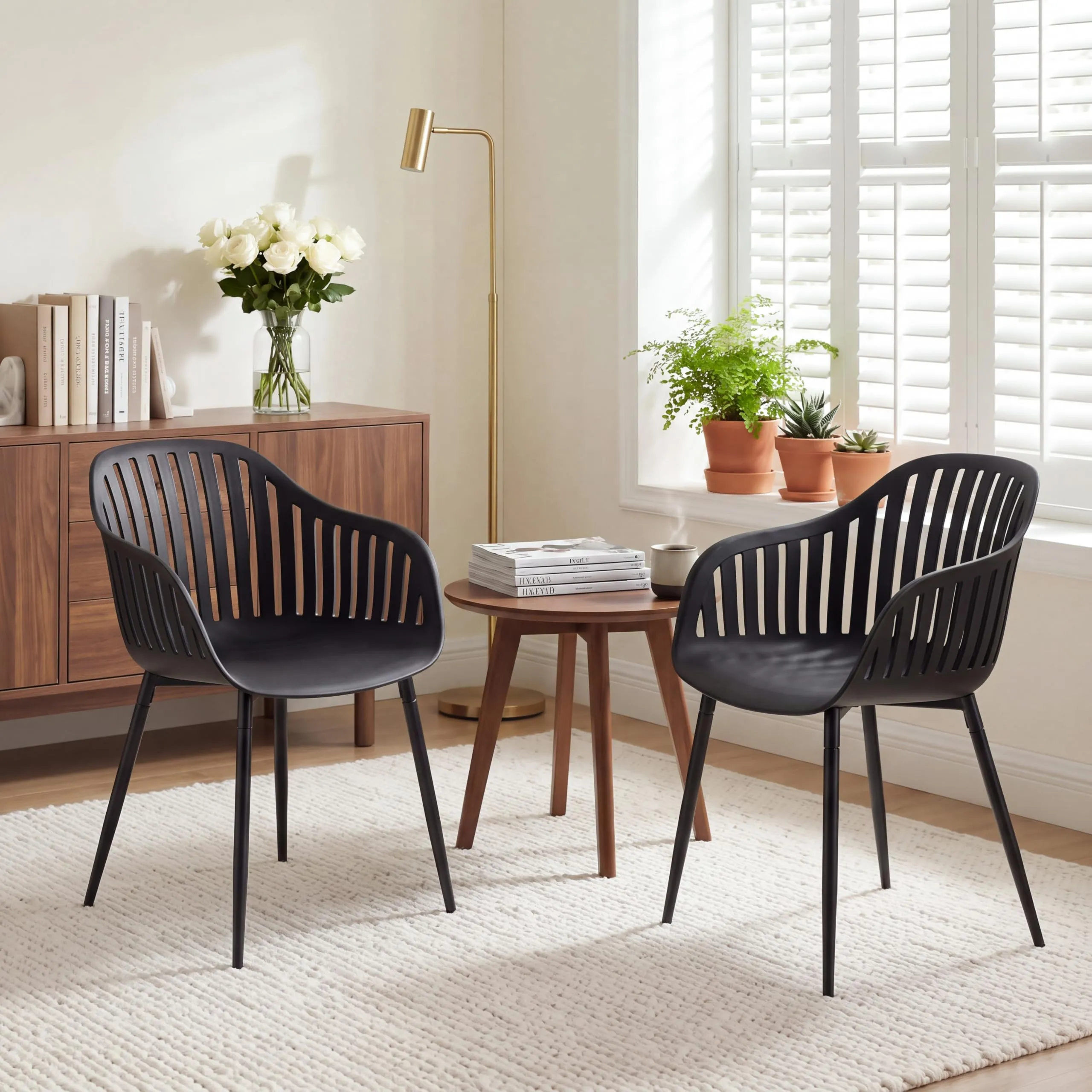 GrandCA HOME Set di 4 Sedie da Pranzo Moderne con Braccioli, Schienale Verticale e Gambe in Metallo - Nero - immagine 5