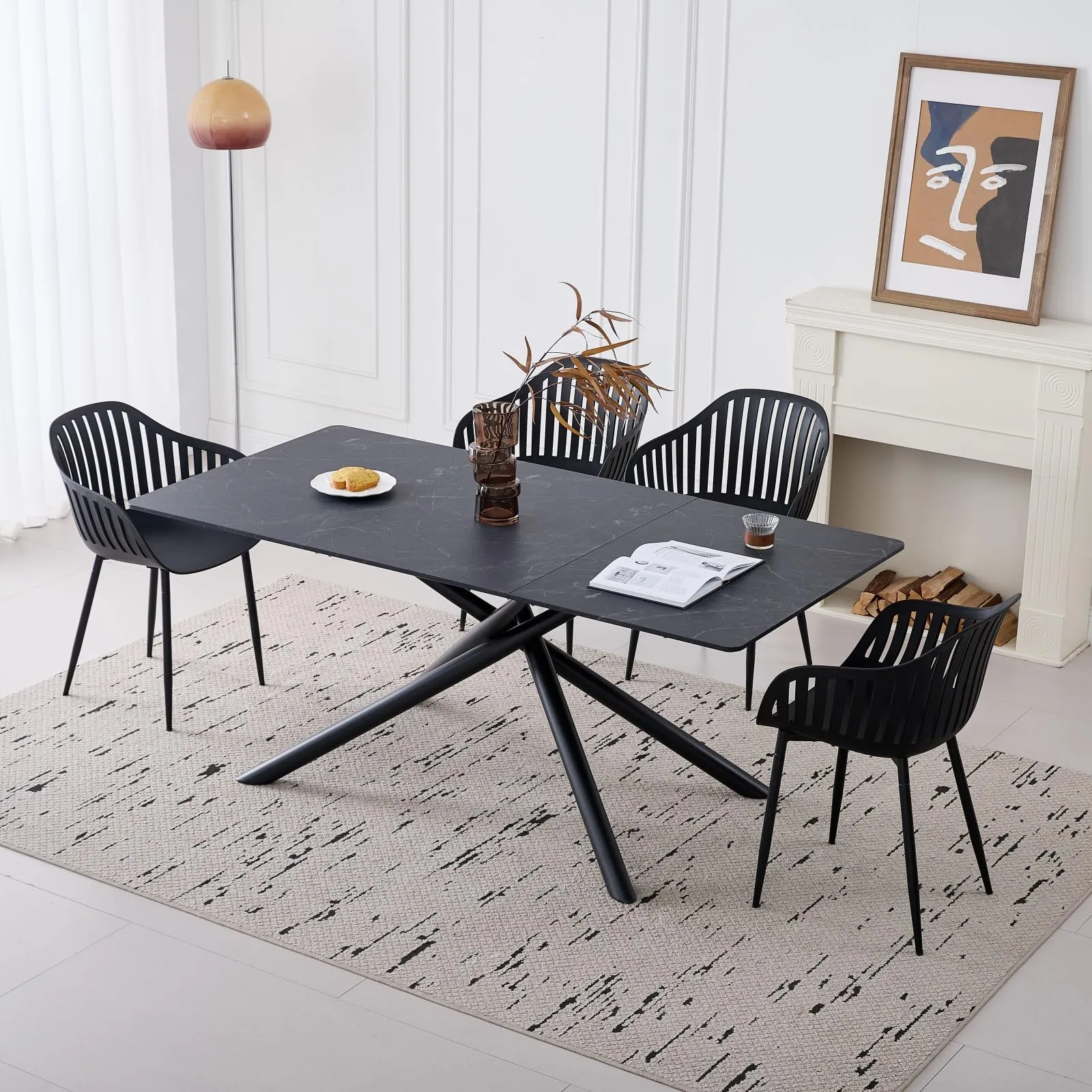 GrandCA HOME Set di 4 Sedie da Pranzo Moderne con Braccioli, Schienale Verticale e Gambe in Metallo - Nero - immagine 7