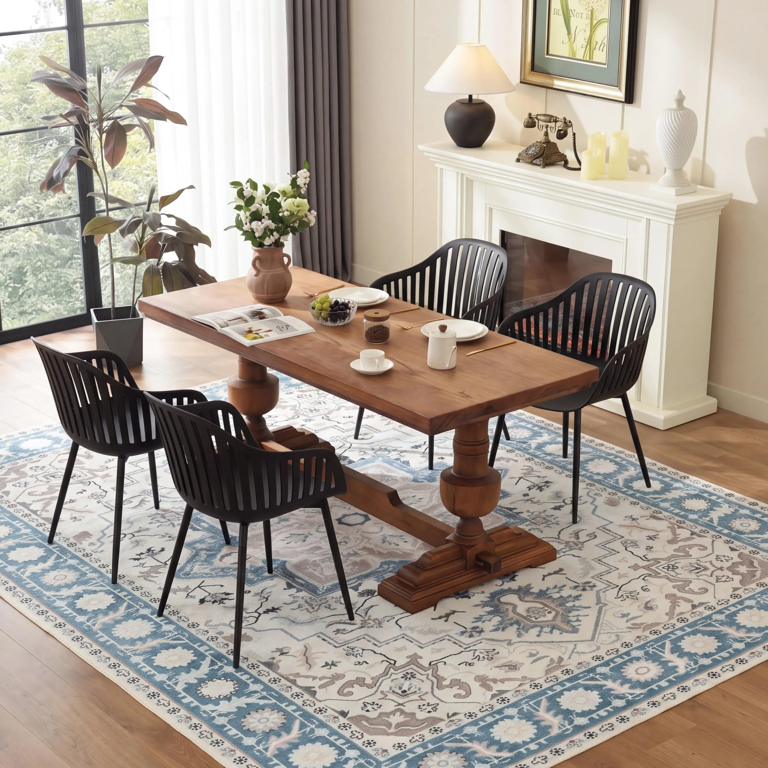 GrandCA HOME Set di 4 Sedie da Pranzo Moderne con Braccioli, Schienale Verticale e Gambe in Metallo - Nero - immagine 8