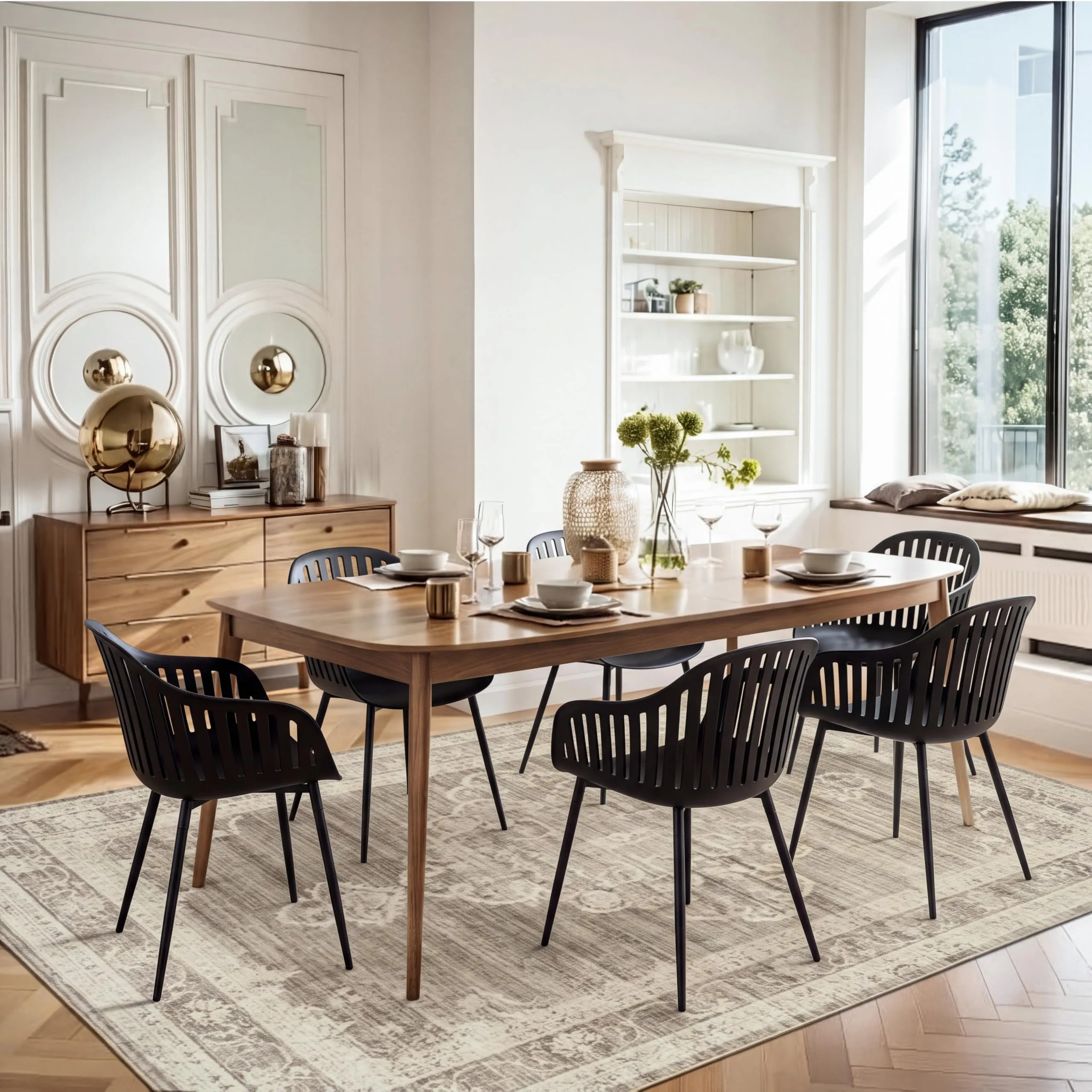 GrandCA HOME Set di 4 Sedie da Pranzo Moderne con Braccioli, Schienale Verticale e Gambe in Metallo - Nero - immagine 9