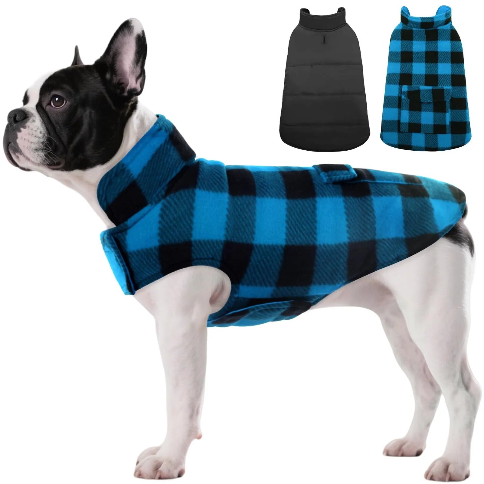 ASENKU Cappotto Cane Impermeabile Invernale Reversibile Antivento con Fodera in Lana, Taglia M, Blu - immagine 1