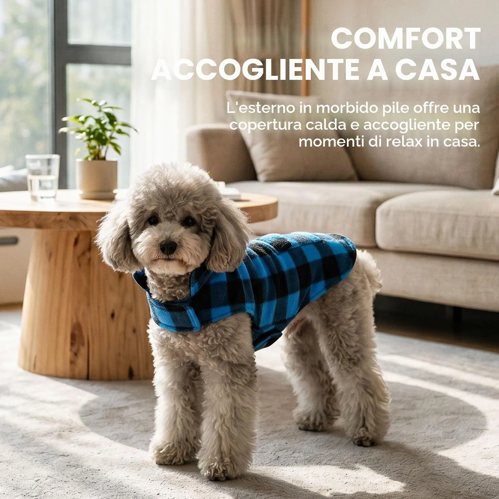 ASENKU Cappotto Cane Impermeabile Invernale Reversibile Antivento con Fodera in Lana, Taglia M, Blu - immagine 7