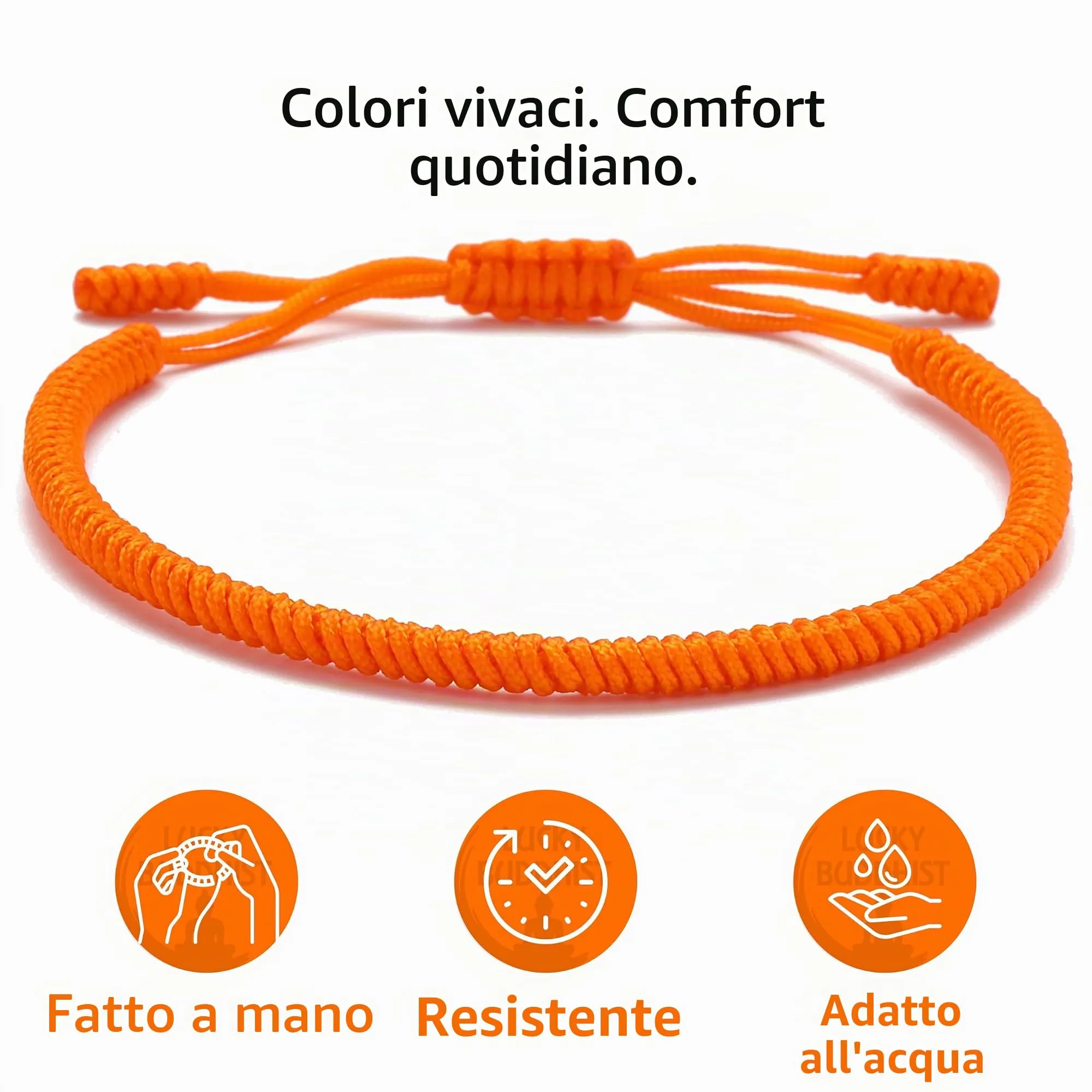 LUCKY BUDDHIST Bracciale Tibetano Buddista Regolabile in Corda Intrecciata con Portachiavi Buddha in Legno - immagine 5