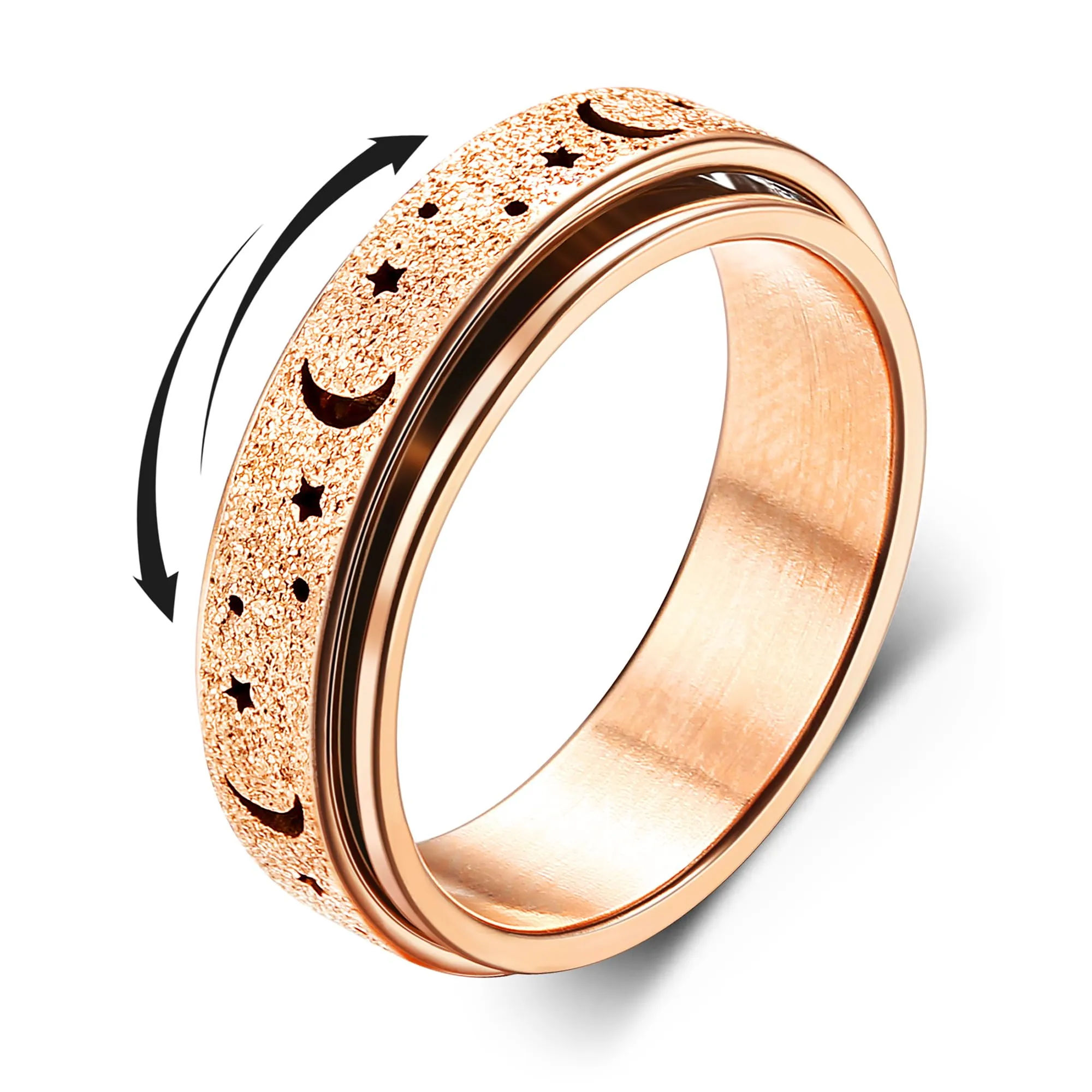 Diamday Anti Ansia Spinner Anello Fidget Band in Acciaio Inossidabile Rotante con Luna Stella, Oro Rosa - immagine 1