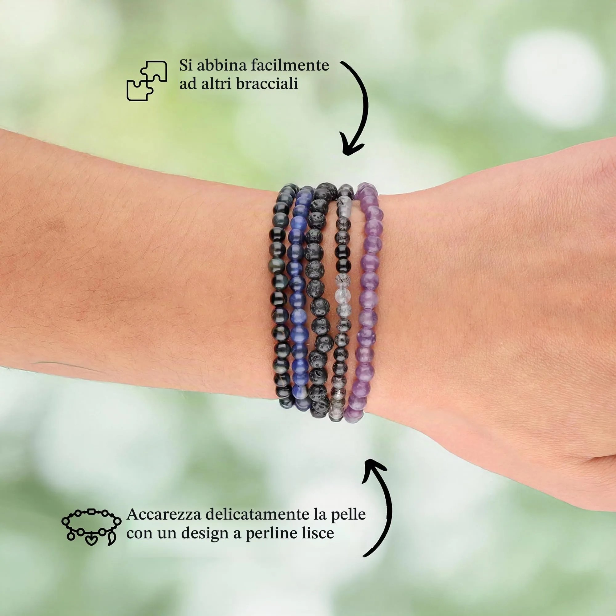 Lebensquelle Plus Mini Bracciale con Perline in Pietra Lavica 4-5 mm, 19 cm - immagine 3