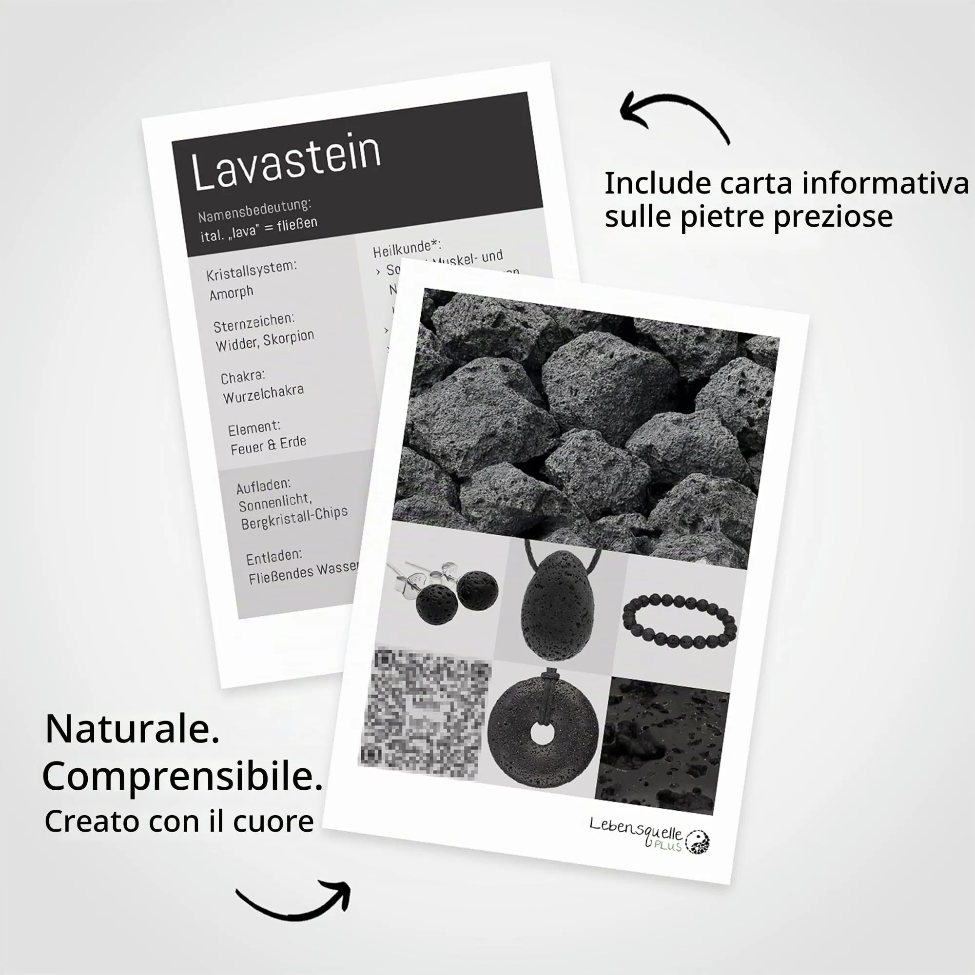 Lebensquelle Plus Mini Bracciale con Perline in Pietra Lavica 4-5 mm, 19 cm - immagine 4