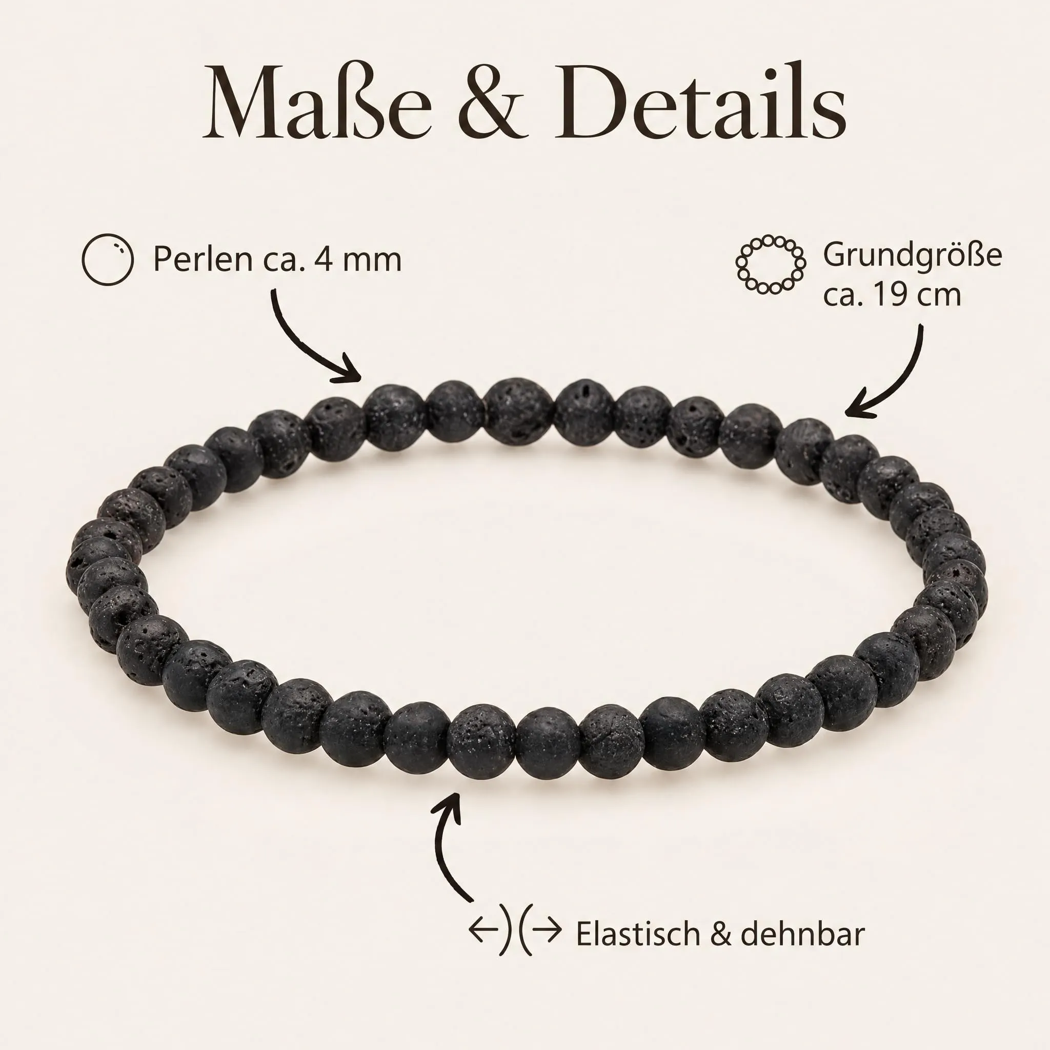 Lebensquelle Plus Mini Bracciale con Perline in Pietra Lavica 4-5 mm, 19 cm - immagine 6
