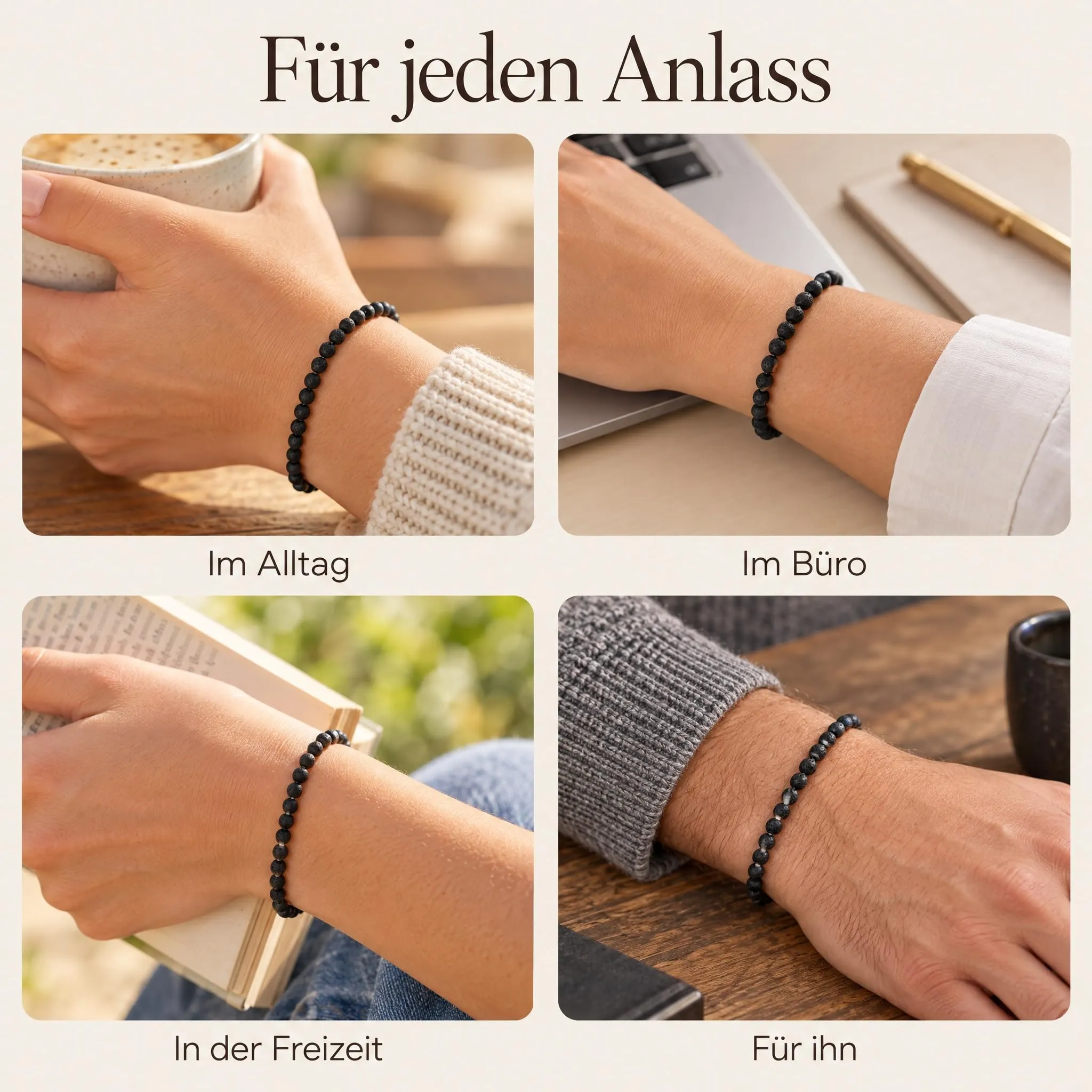 Lebensquelle Plus Mini Bracciale con Perline in Pietra Lavica 4-5 mm, 19 cm - immagine 7