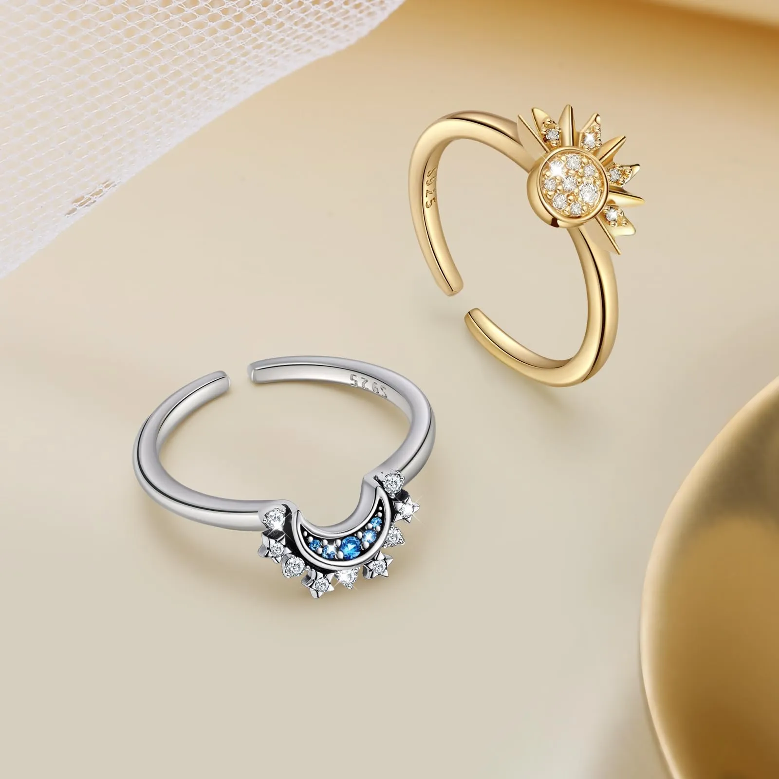 J.Fée Anello Donna Sole e Luna in Argento 925 Regolabile Set - immagine 6