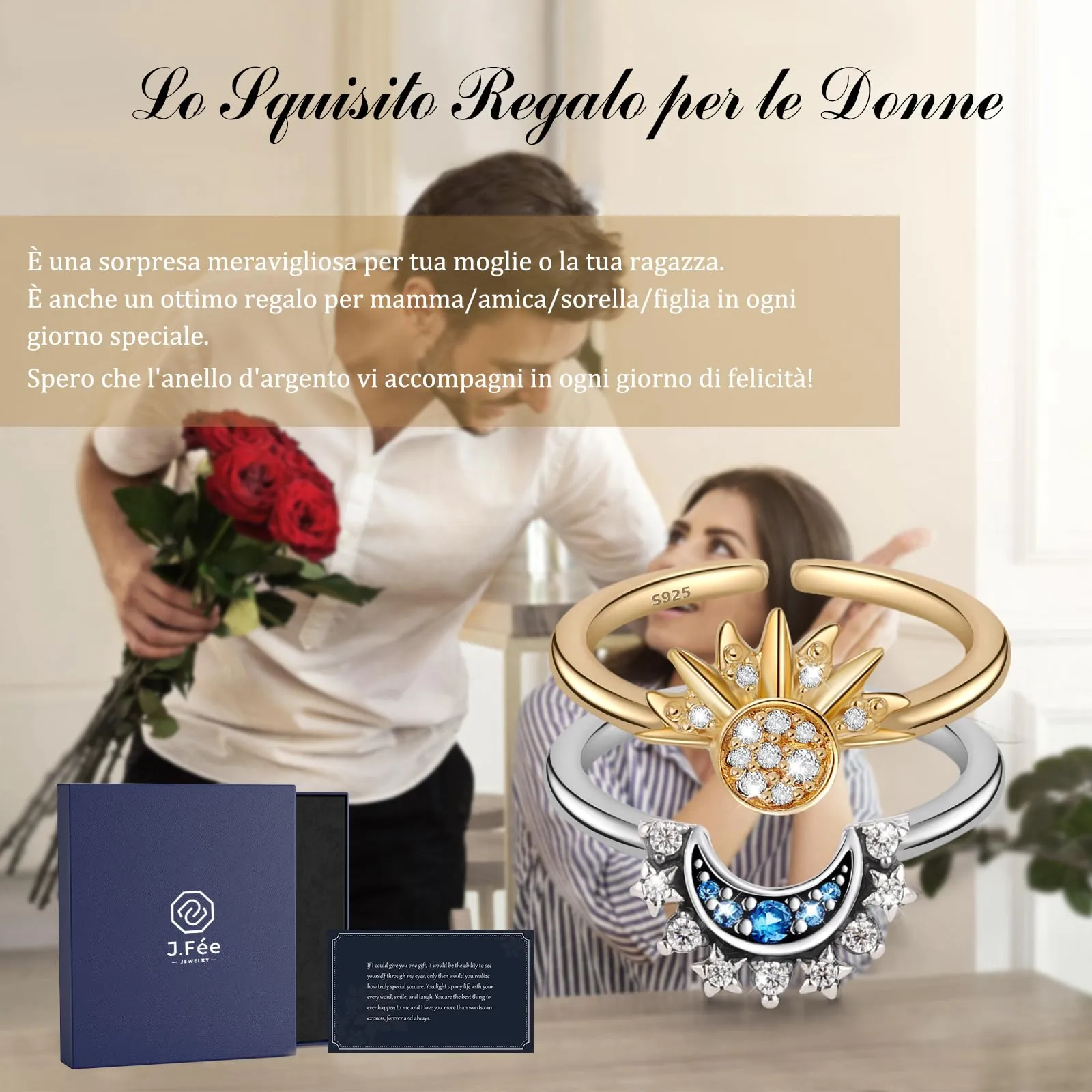 J.Fée Anello Donna Sole e Luna in Argento 925 Regolabile Set - immagine 7