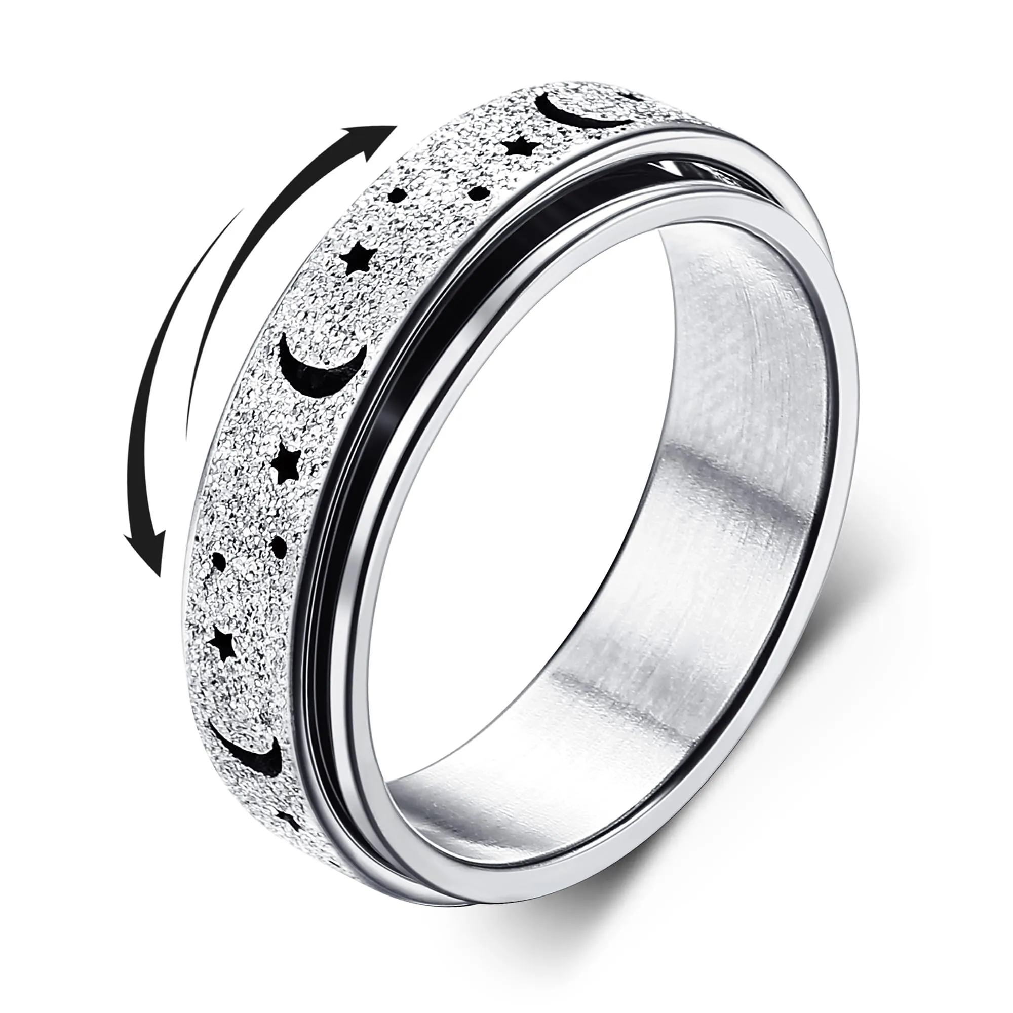 Diamday Luna Stella Spinner Fidget Ring in Stainless Steel - immagine 1