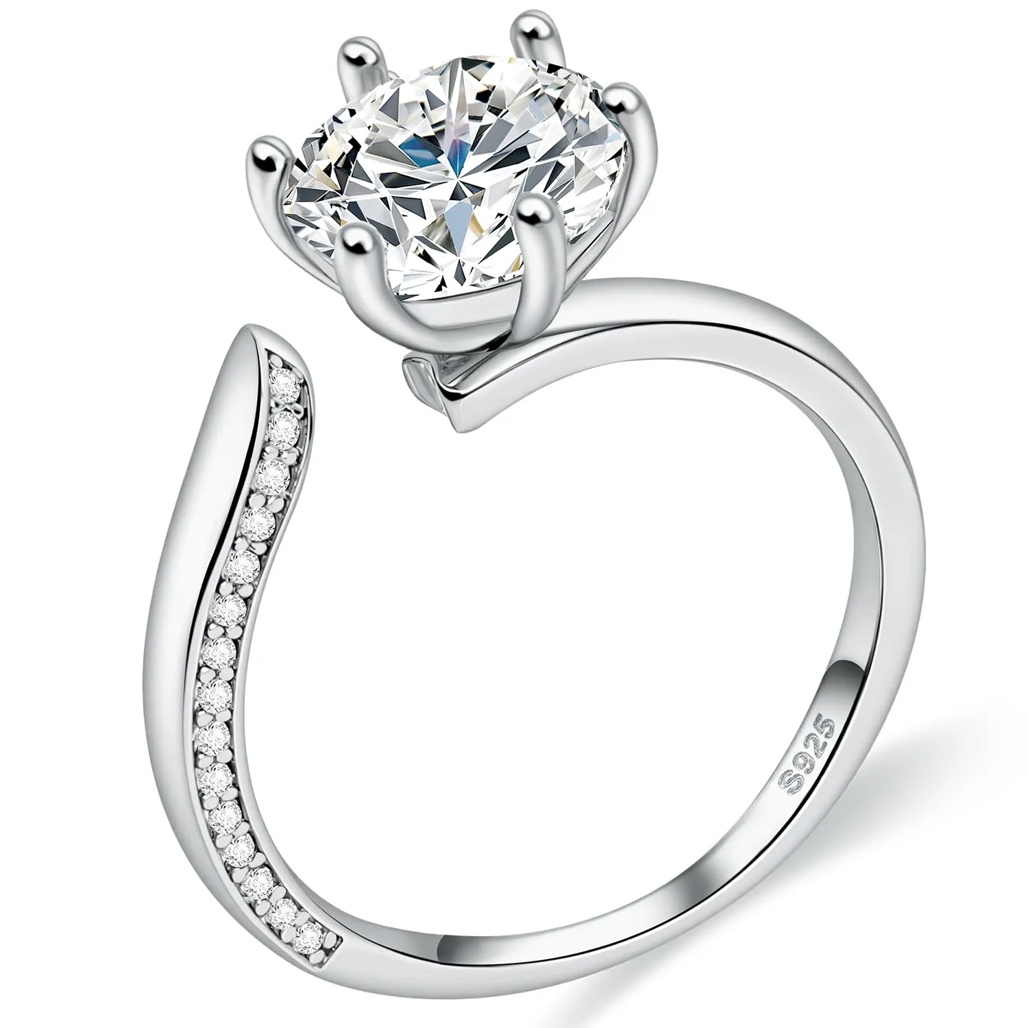 FEIKFEIZ Anello da Donna in Argento 925 Placcato Oro Bianco 18K con Moissanite 1,5 CT Regolabile - immagine 1