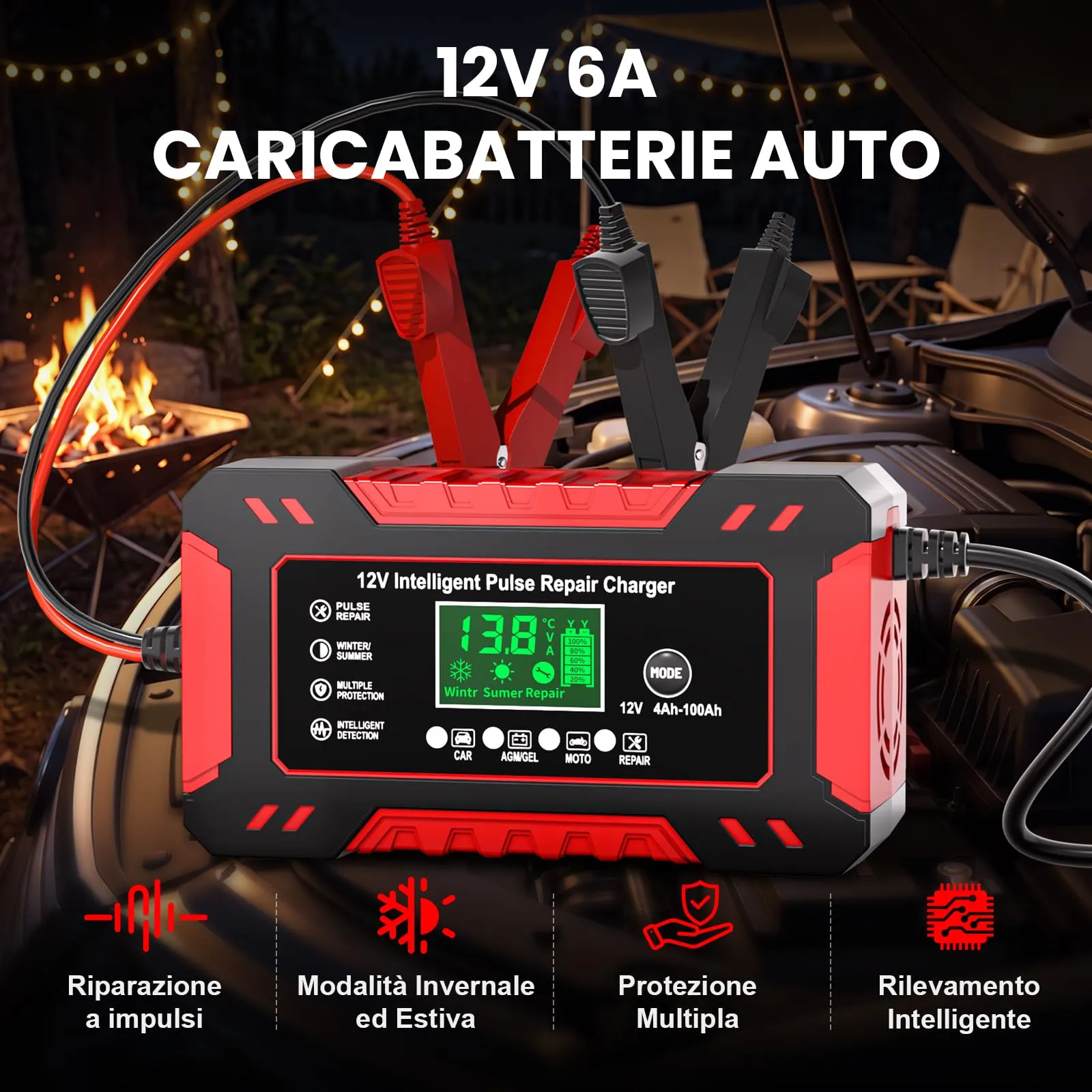 YDBAO Caricabatterie Auto e Moto 12V 6A per batterie AGM GEL SLA WET - immagine 3
