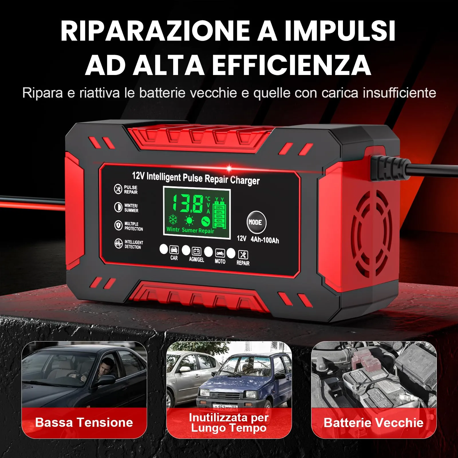YDBAO Caricabatterie Auto e Moto 12V 6A per batterie AGM GEL SLA WET - immagine 5