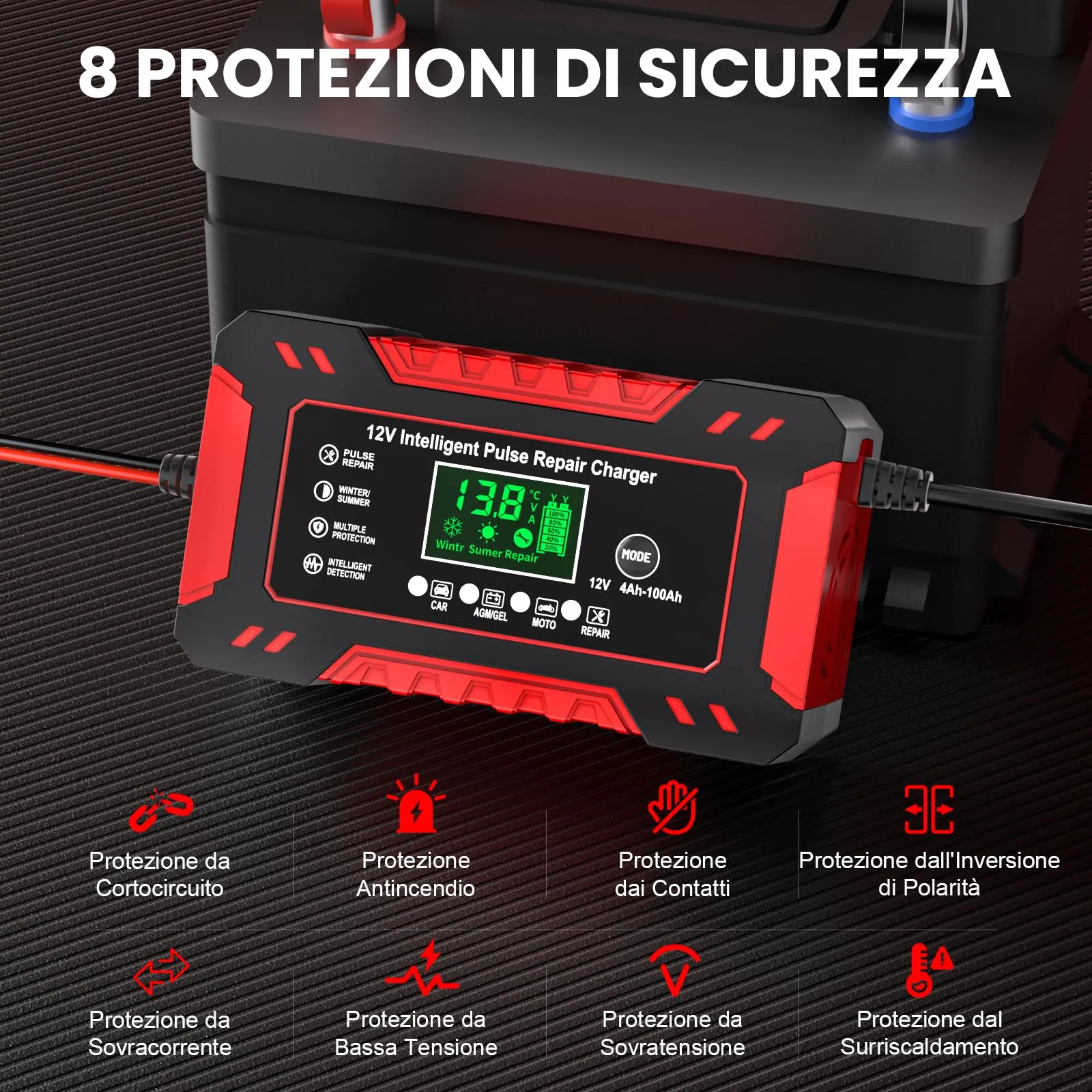 YDBAO Caricabatterie Auto e Moto 12V 6A per batterie AGM GEL SLA WET - immagine 6
