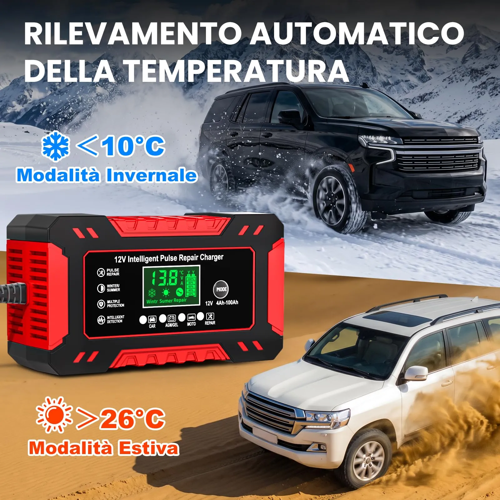 YDBAO Caricabatterie Auto e Moto 12V 6A per batterie AGM GEL SLA WET - immagine 7