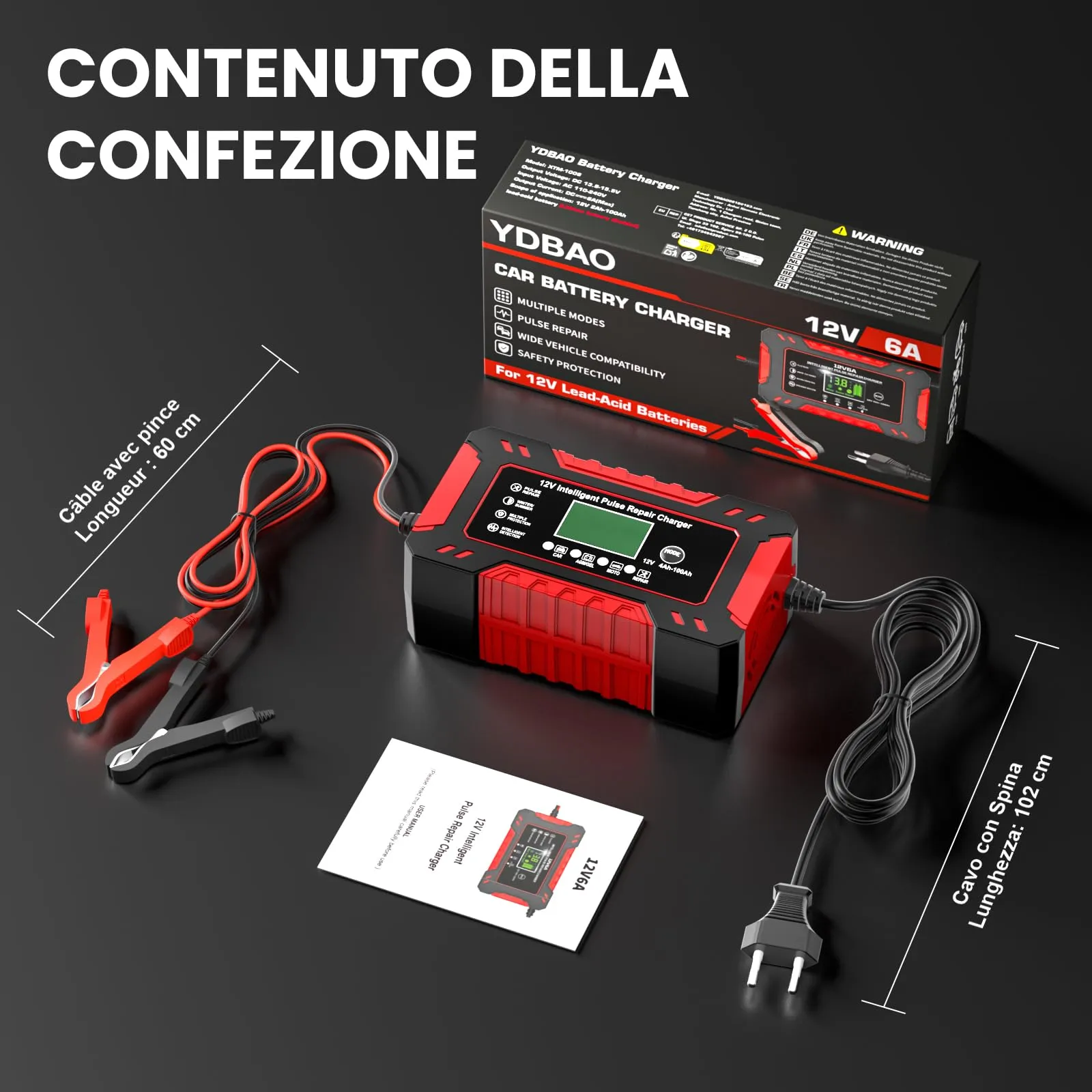 YDBAO Caricabatterie Auto e Moto 12V 6A per batterie AGM GEL SLA WET - immagine 9