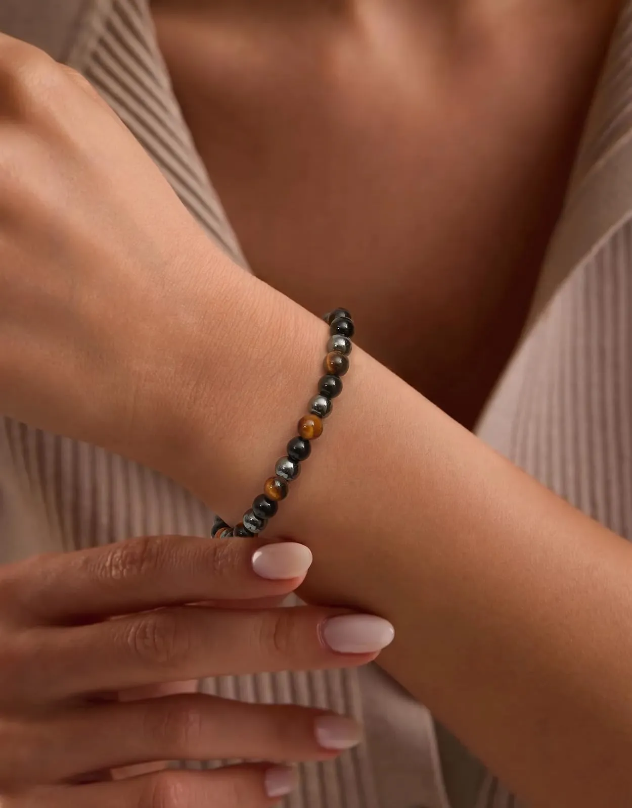Landorilo Bracciale in Pietra Naturale 6 mm, Tripla Protezione, 19 cm - immagine 2